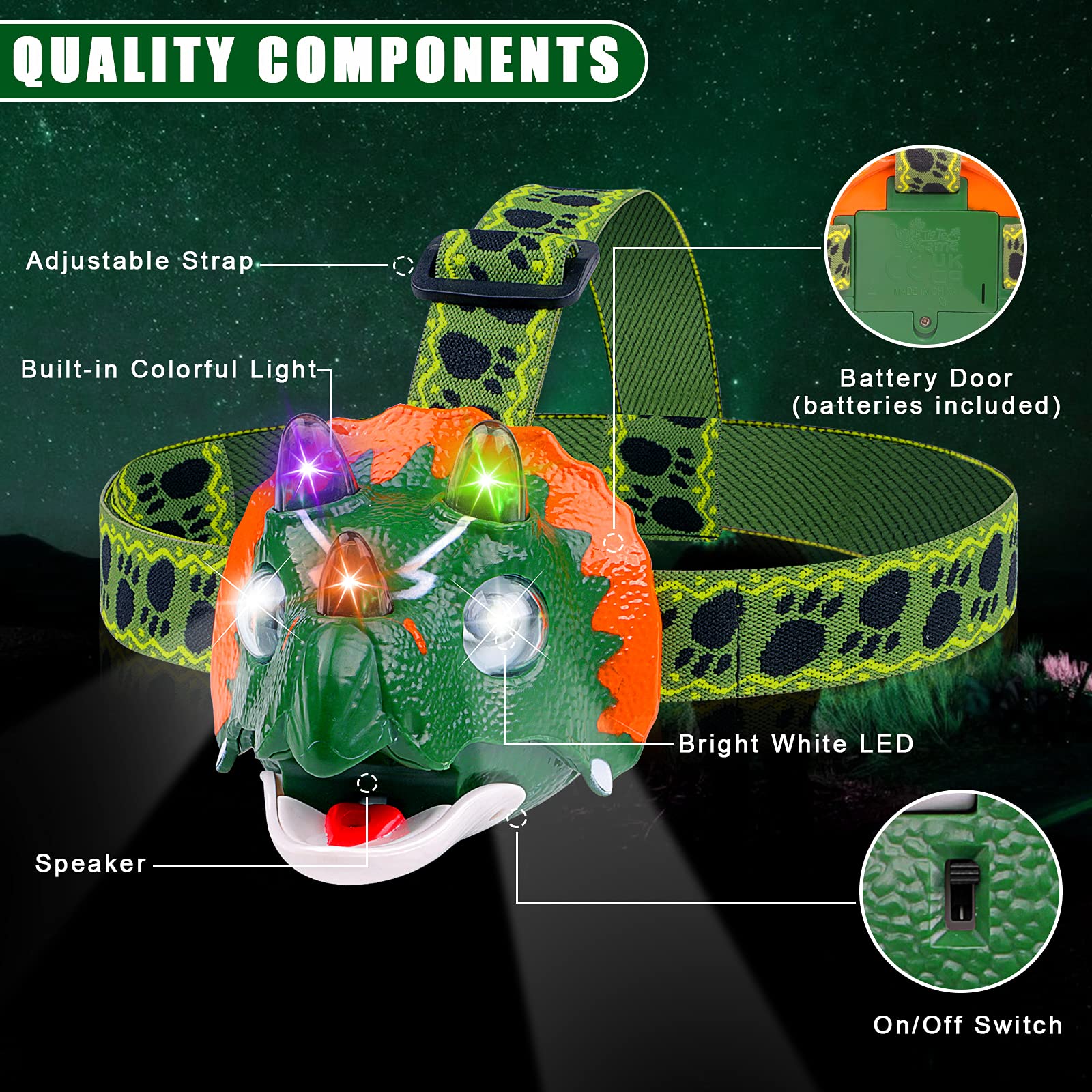 Tigtecgame Triceratops Led Headlamp - Dinosaur Toy Flashlight For Kids, Great Gift Idea