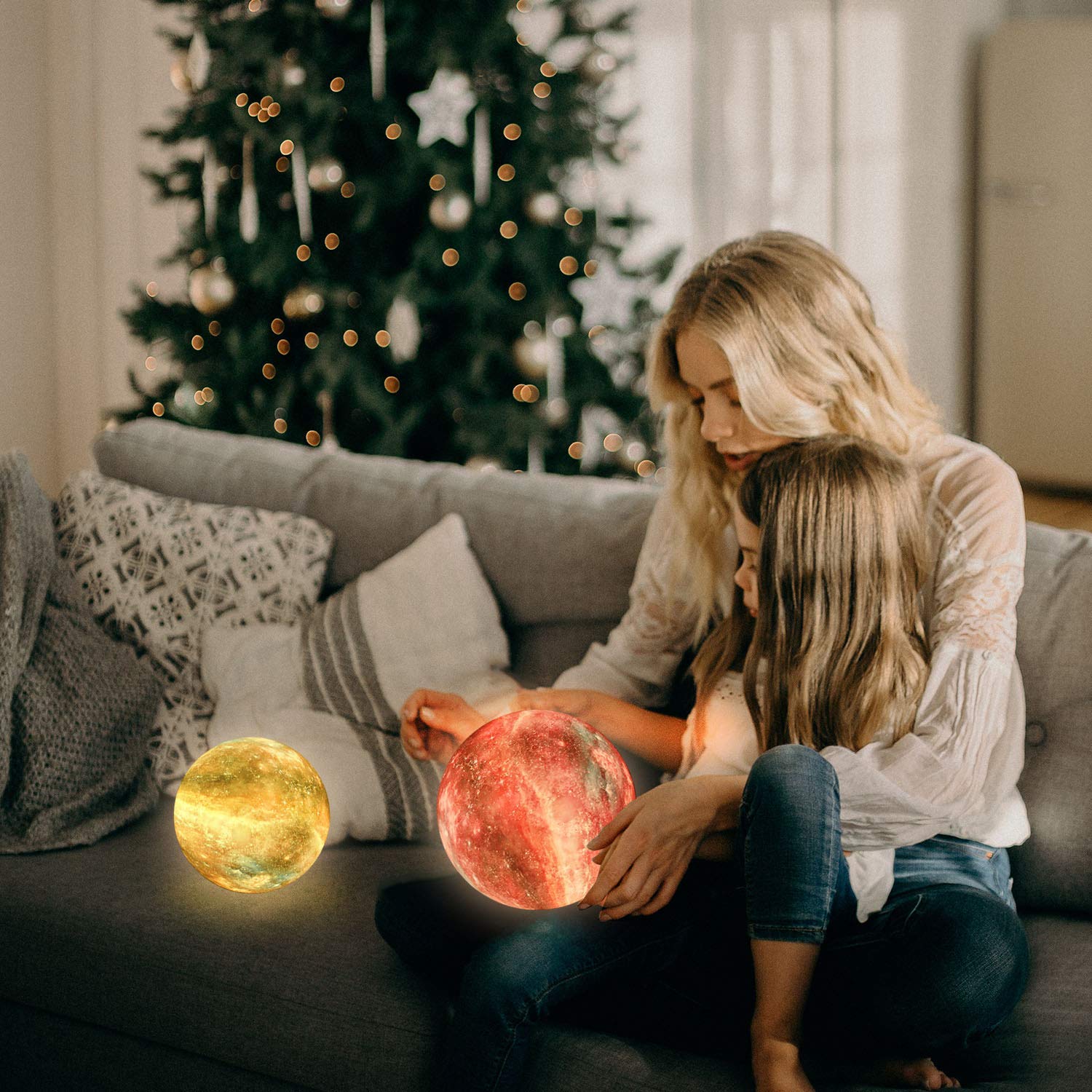 LOGROTATE Moon Lamp - 16 Colors LED Night Light, 7.0 inch, 3D Printed, USB Rechargeable, Multicolor, Model SML-2020