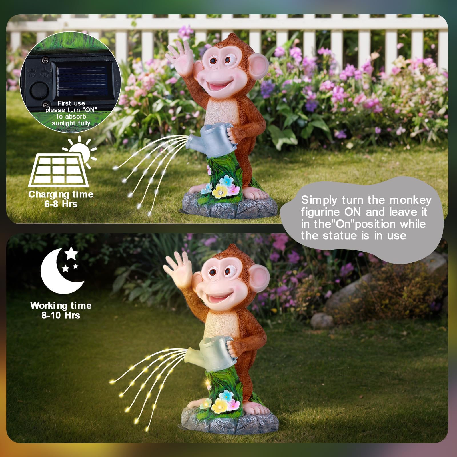 Chlinhuoho Monkey Statue Solar Garden Decor Animal Figurine Lights Bir ...