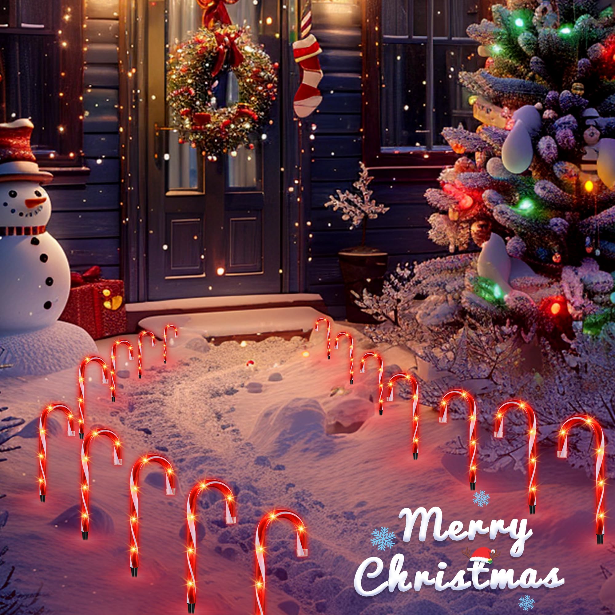 10'' Christmas Candy Cane Lights (10Pcs) For Landscape Decoration,Red & White Pathway Makers Lights (Include Stakes)