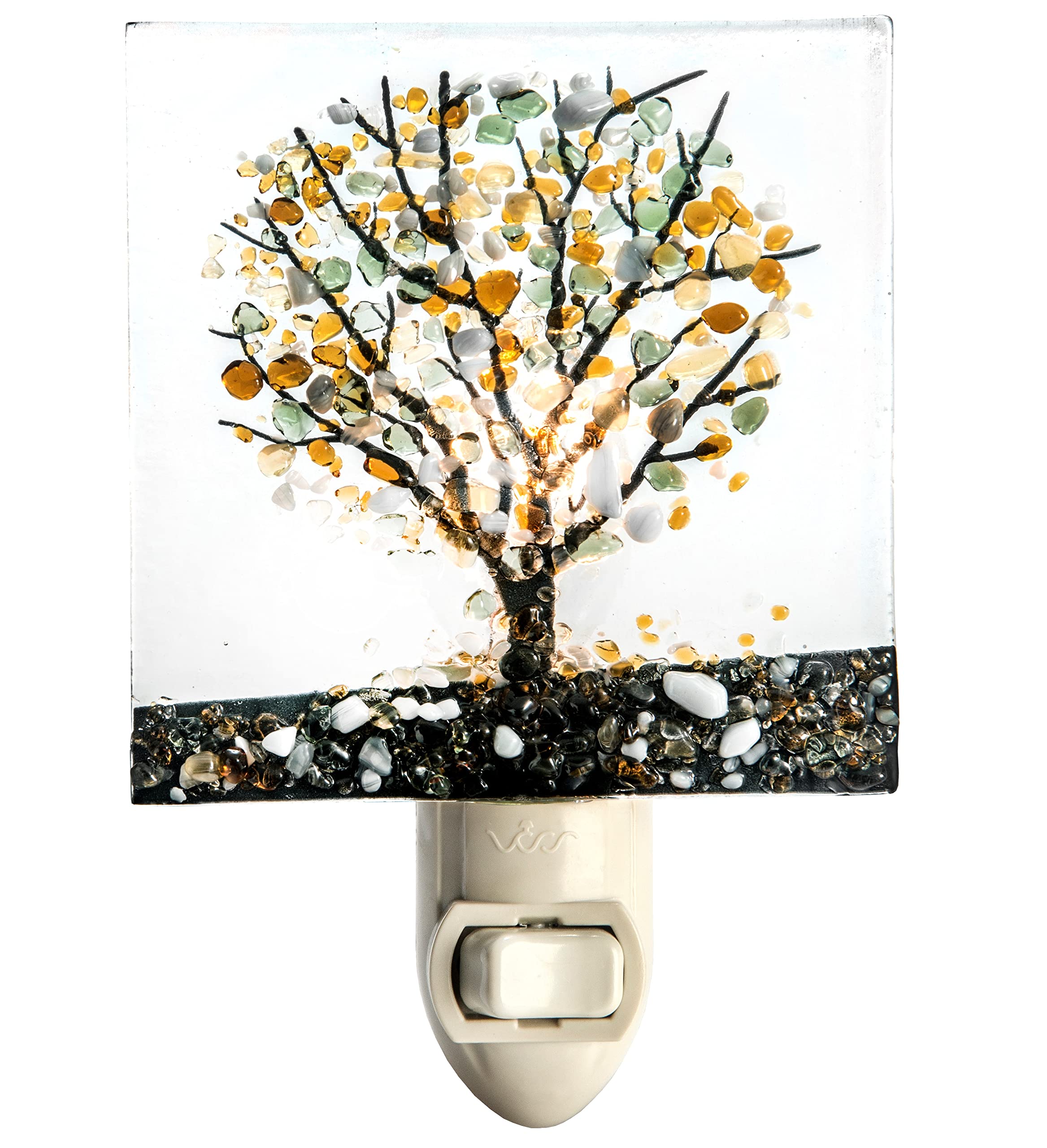 J Devlin Glass Art Stained Glass Night Light, Autumn, Fall Tree, Nature, Cabin, Plug In Nightlight For Bedroom/Bathroom/Stairway