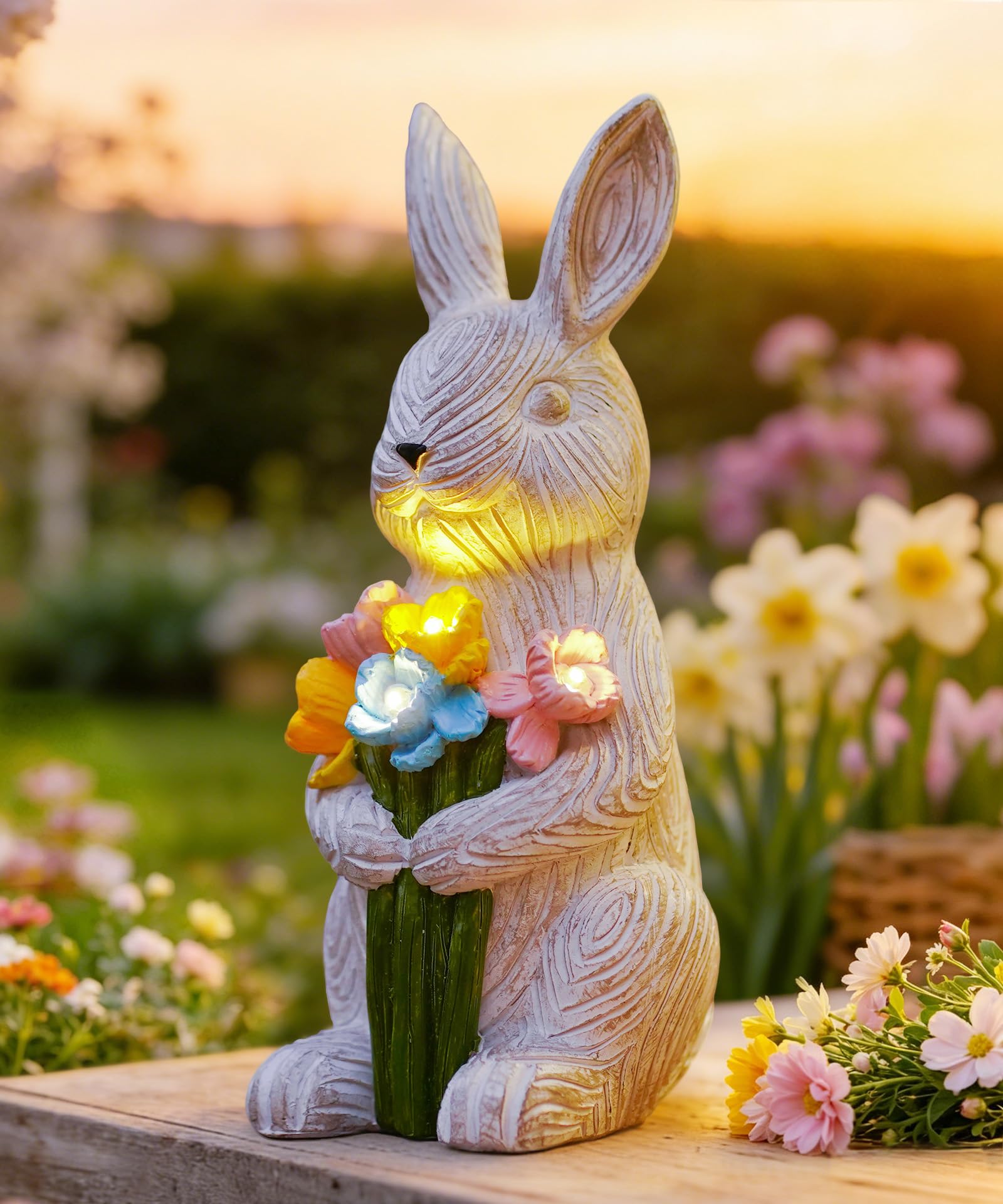 Nacome Solar Bunny Garden Decor: Outdoor Rabbit Statue with Succulent for Yard Art Lawn Ornaments Porch Patio Balcony - Easter B