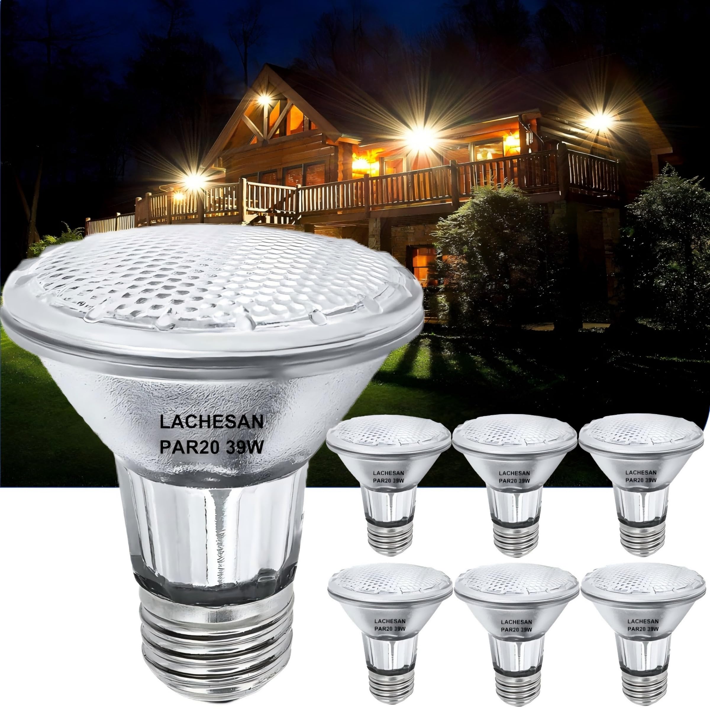 Par20 Flood 39W 120V 480 Lumens Flood Light Bulbs, 6 Pcs Par20 Range Hood Light Bulb With Dimmable E26 Base, Dimmable 2800K Warm