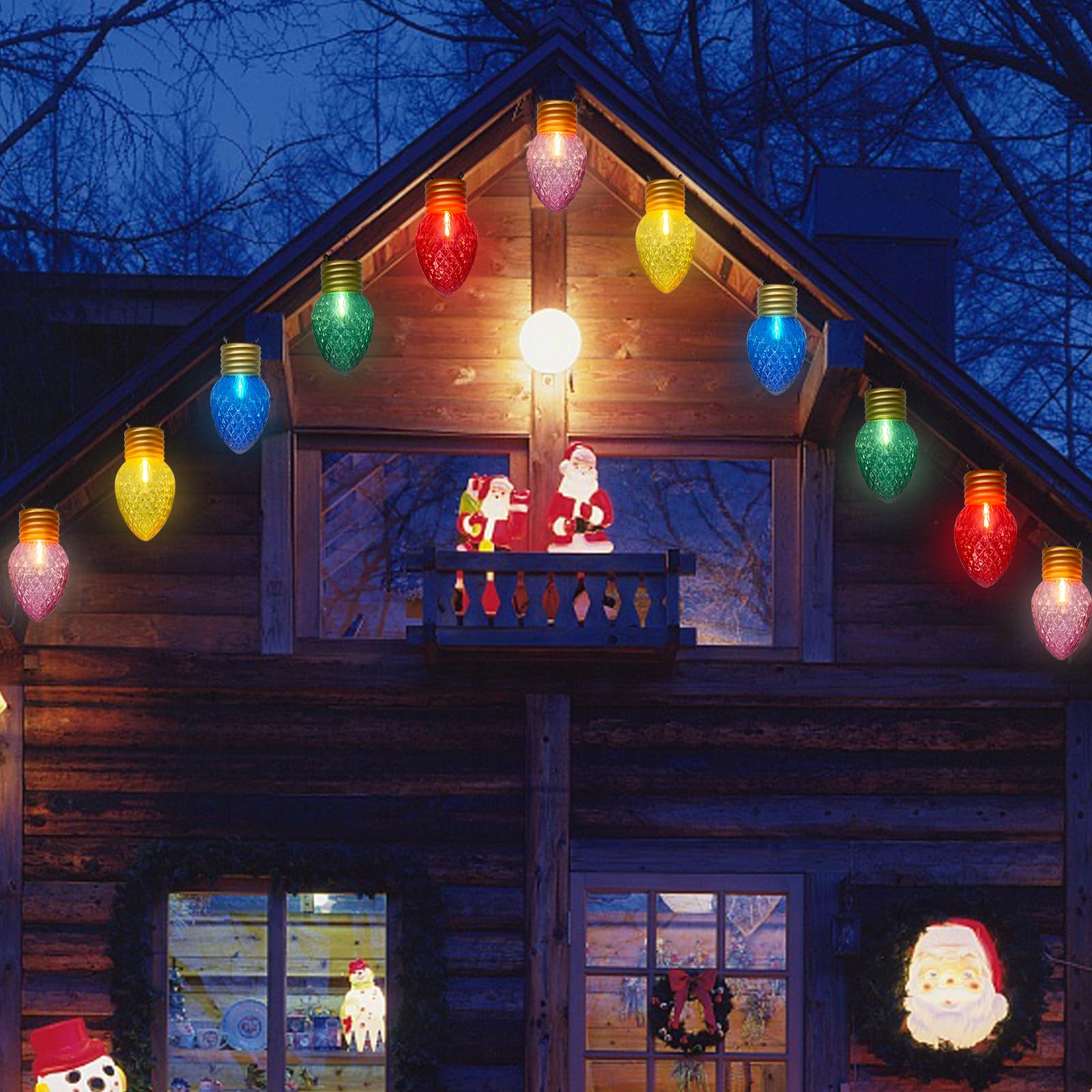 16Ft Jumbo LED Multicolor Christmas String Lights Outdoor with 10 LED Strawberry Bulb, Connectable Hanging String Lights for Ind