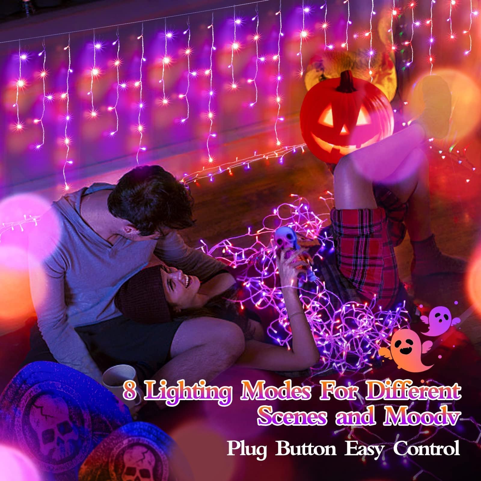 Jxledayy 65 Ft 640 Led Halloween Lights Outdoor Decorations Clear Wire String Lights Plug In 120 Drops 8 Modes Memory Timer Curt