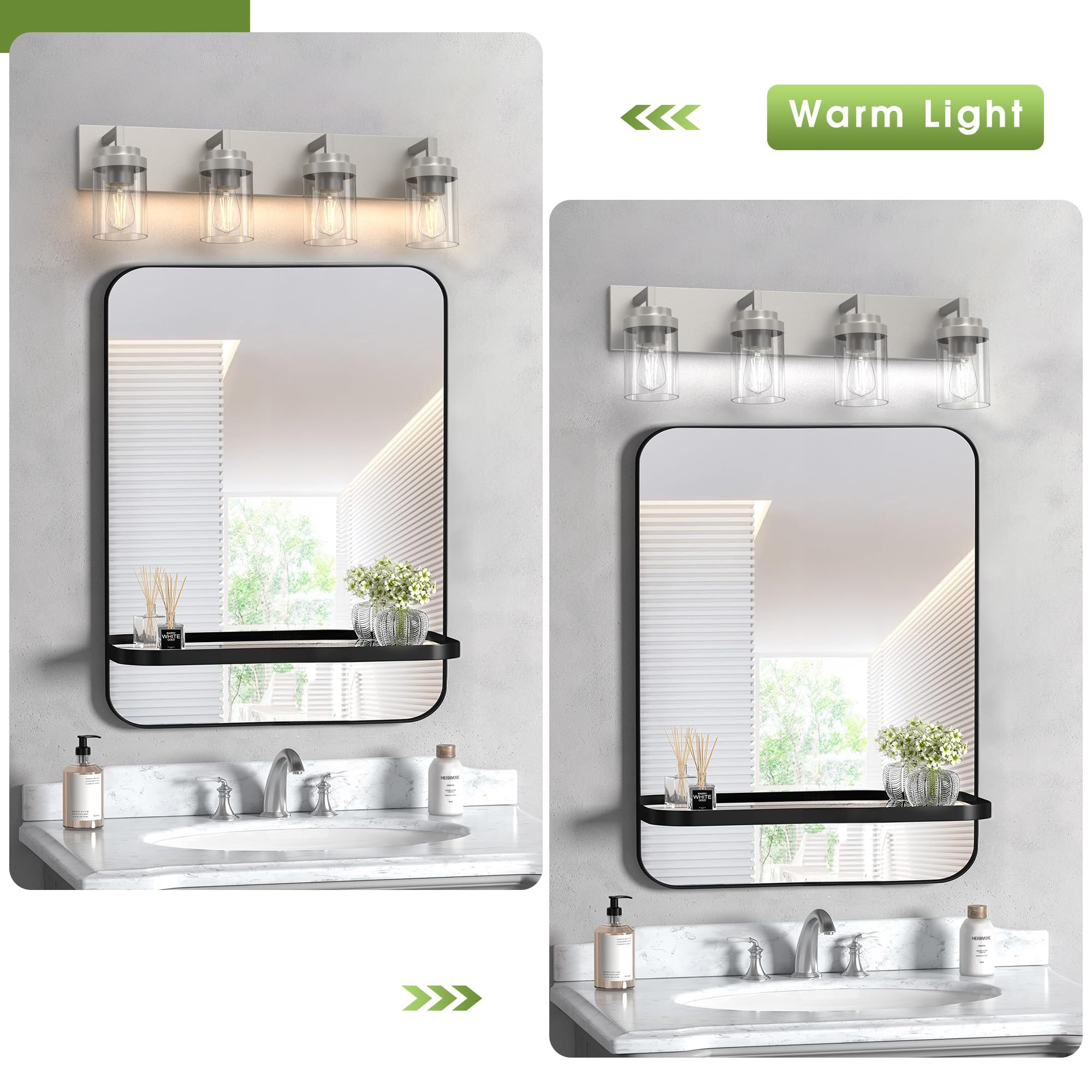 Espird 4-Light Bathroom Vanity Light Fixtures, Brushed Nickel, Glass Shade, Model L08-3-TONG