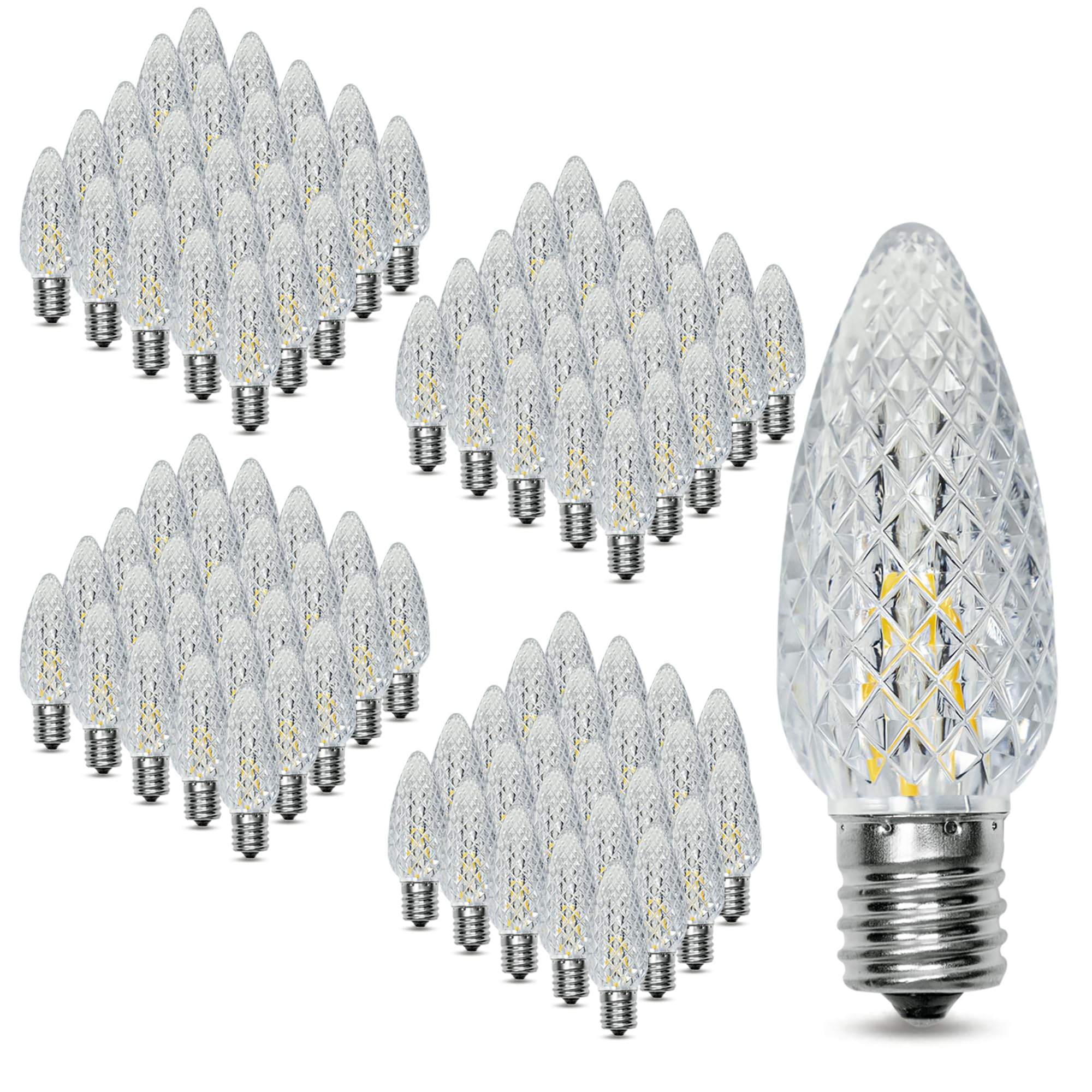 MEILUX 100Pack C9 Replacement LED Light Bulbs  Strawberry Christmas Bulb 2700K Soft White Shatterproof & Waterproof Outdoor String Light Bulbs  E17 Candelabra Base Edison Bulbs for Holiday Decoration