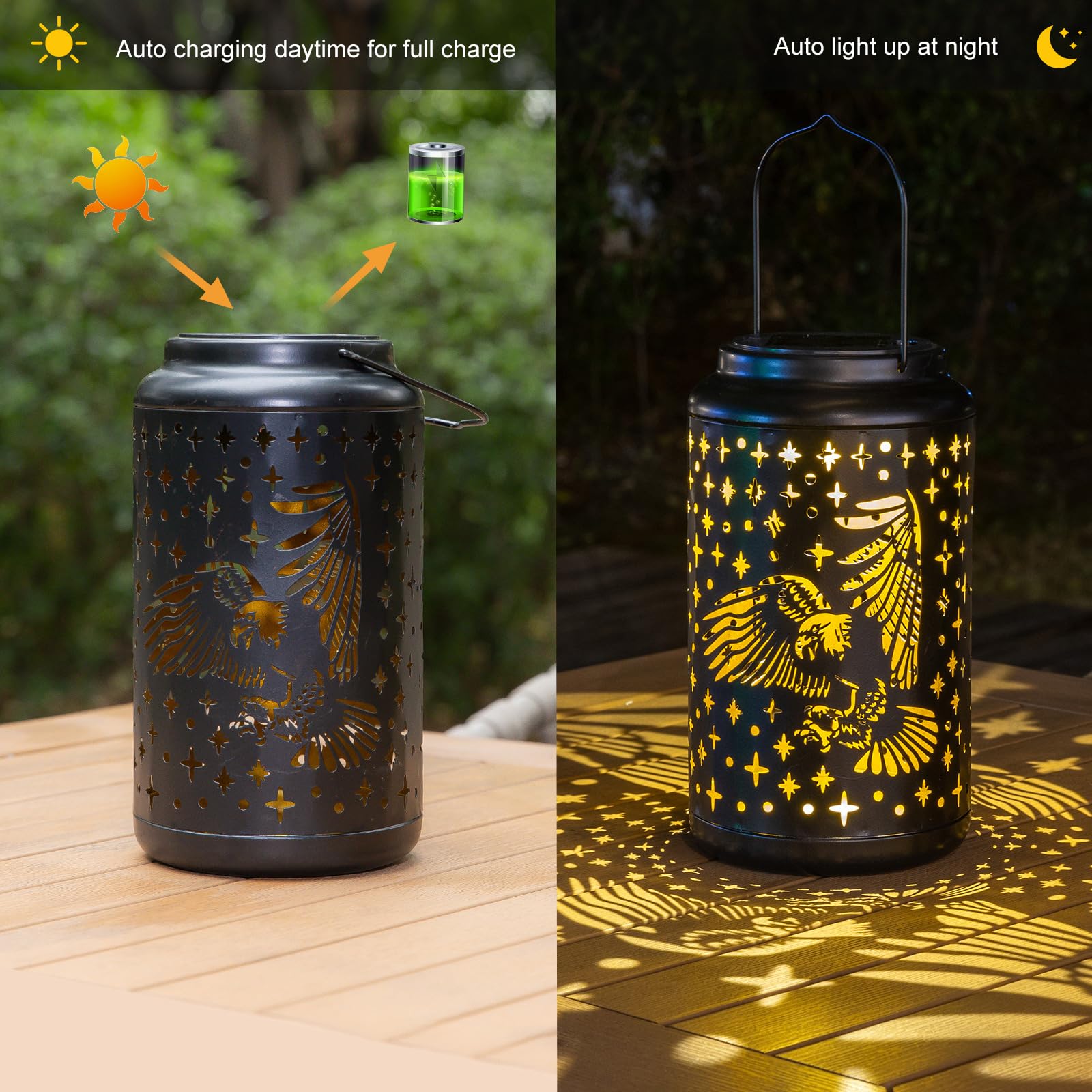 Pearlstar Eagle Lantern Outdoor Solar Hanging Lantern Lights Decorative Solar Light Waterproof For Table Patio Yard Garden Lawn