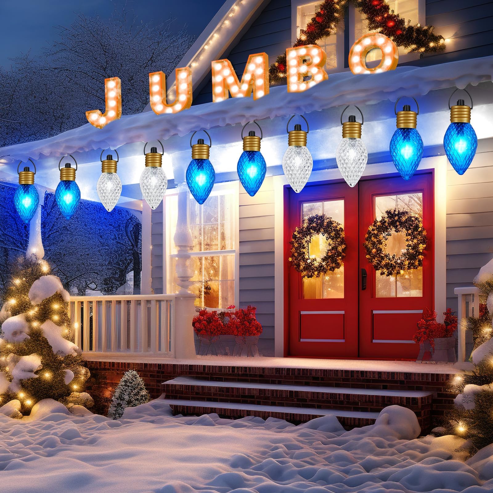 2 Pack Outdoor Christmas Decorations - Jumbo Xmas String Lights or Pathway Marker Lights - Large Bulbs Hanging Lights Waterproof
