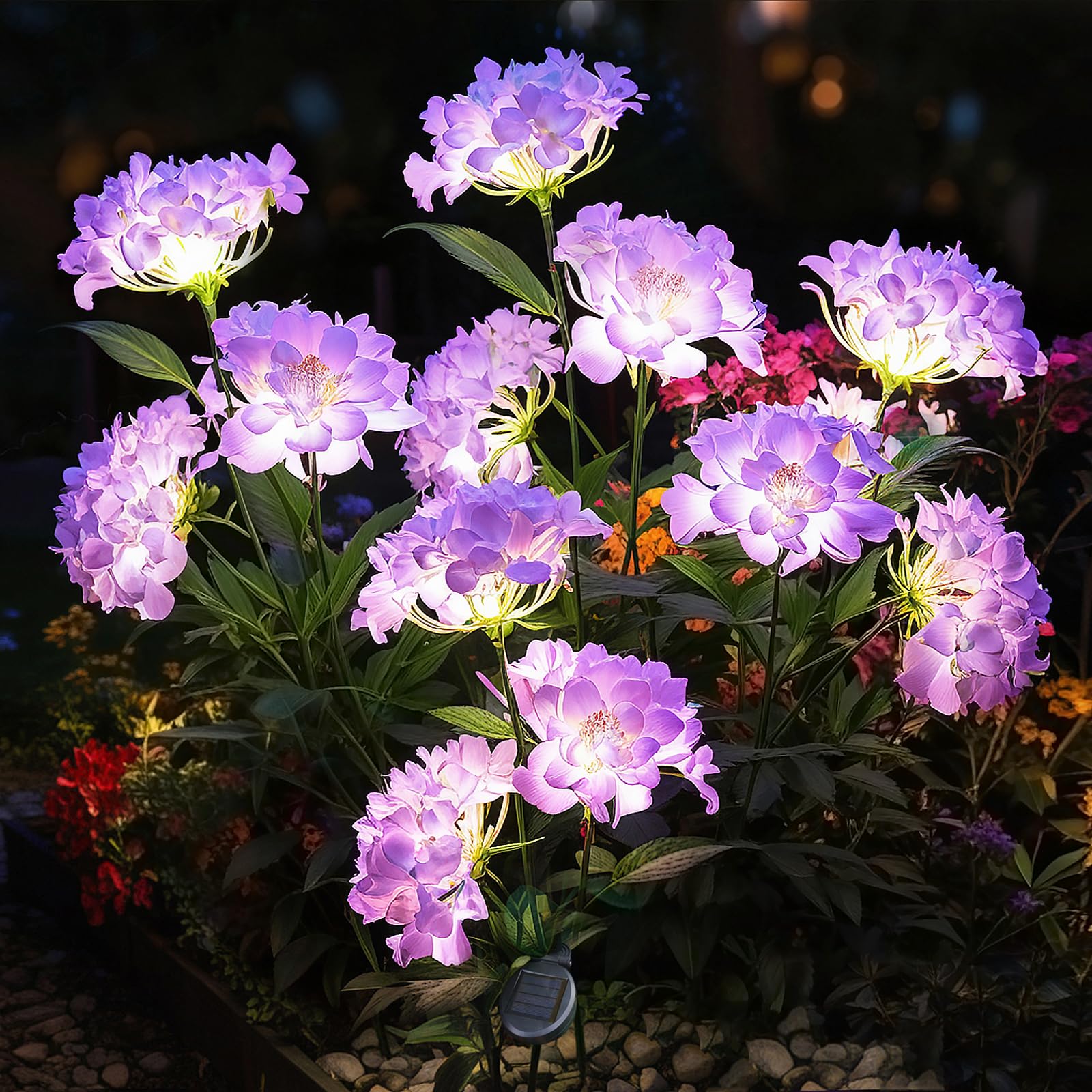 Yaodema Garden Lights Solar Flower Light, Led Solar Powered Outdoor Light Decor For Path Yard Walkway Patio Balcony Lawn, Hydrangea Artificial Flower (Purple, 2)