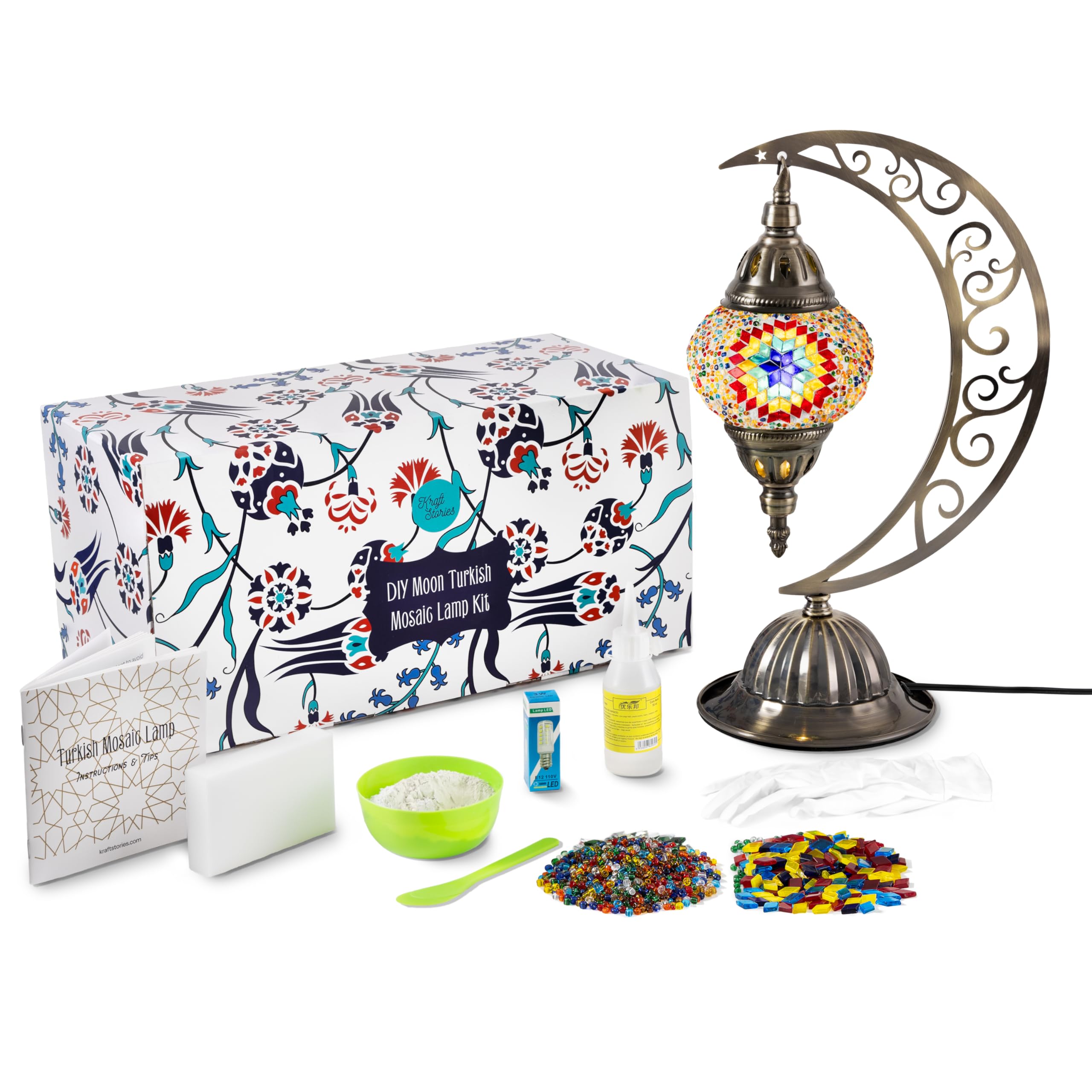 Turkish Mosaic Moon Lamp Making Kit | DIY Colorful Glass Decorative Table Desk Light | Craft Kit For Adults | Make Your Own Lamp