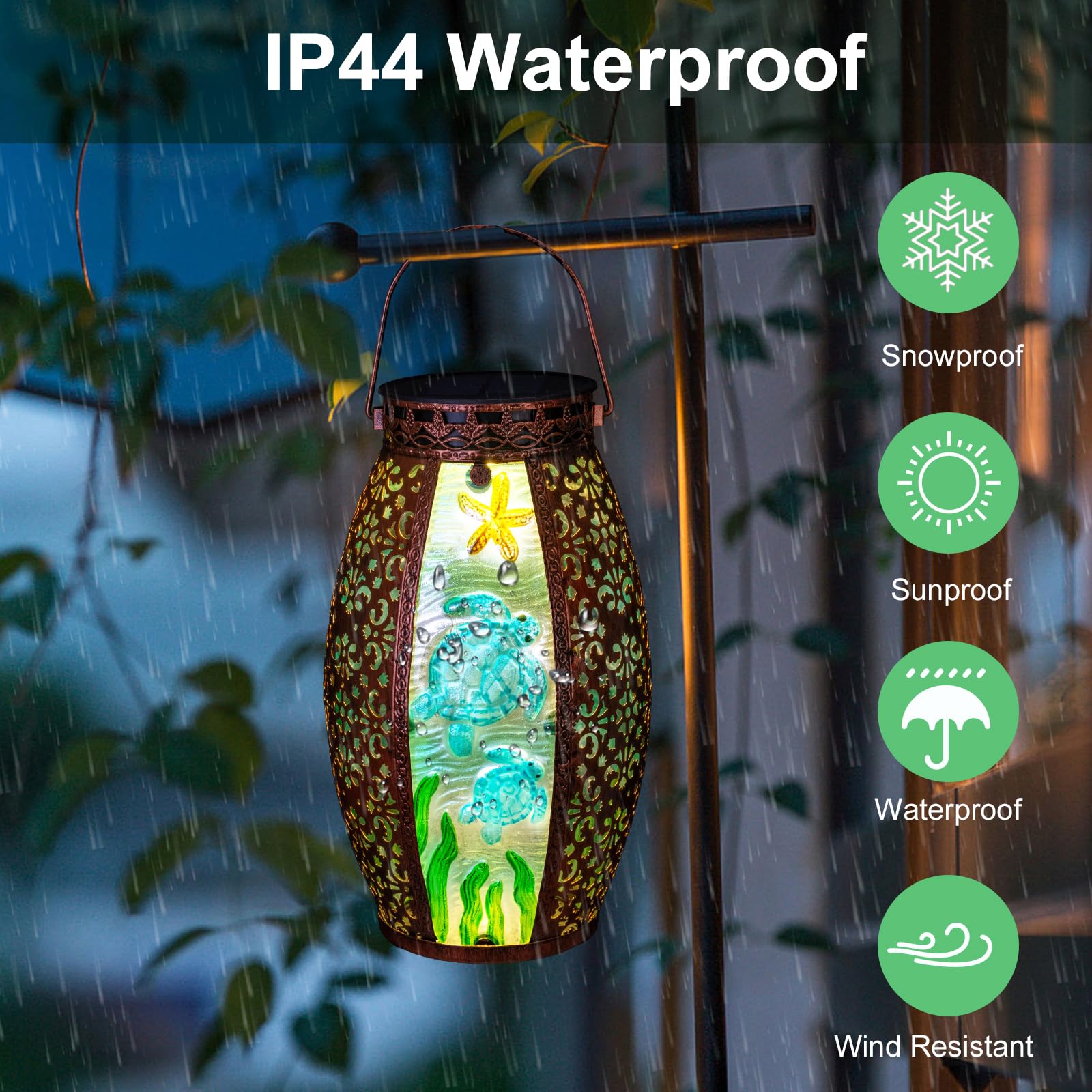 Outdoor Solar Lantern-Waterproof Turtles Hanging Metal Decorative Lights For Patio Table Garden Pathway Yard With Super Bright W
