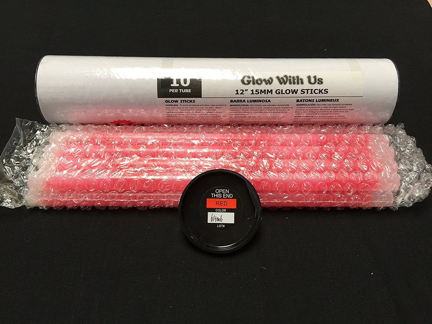 Glow With Us Glow Sticks - 100 Pack, 12” Red Jumbo Light Sticks, 14-Hour Glow, Industrial Grade, Ideal for Camping & Emergencies