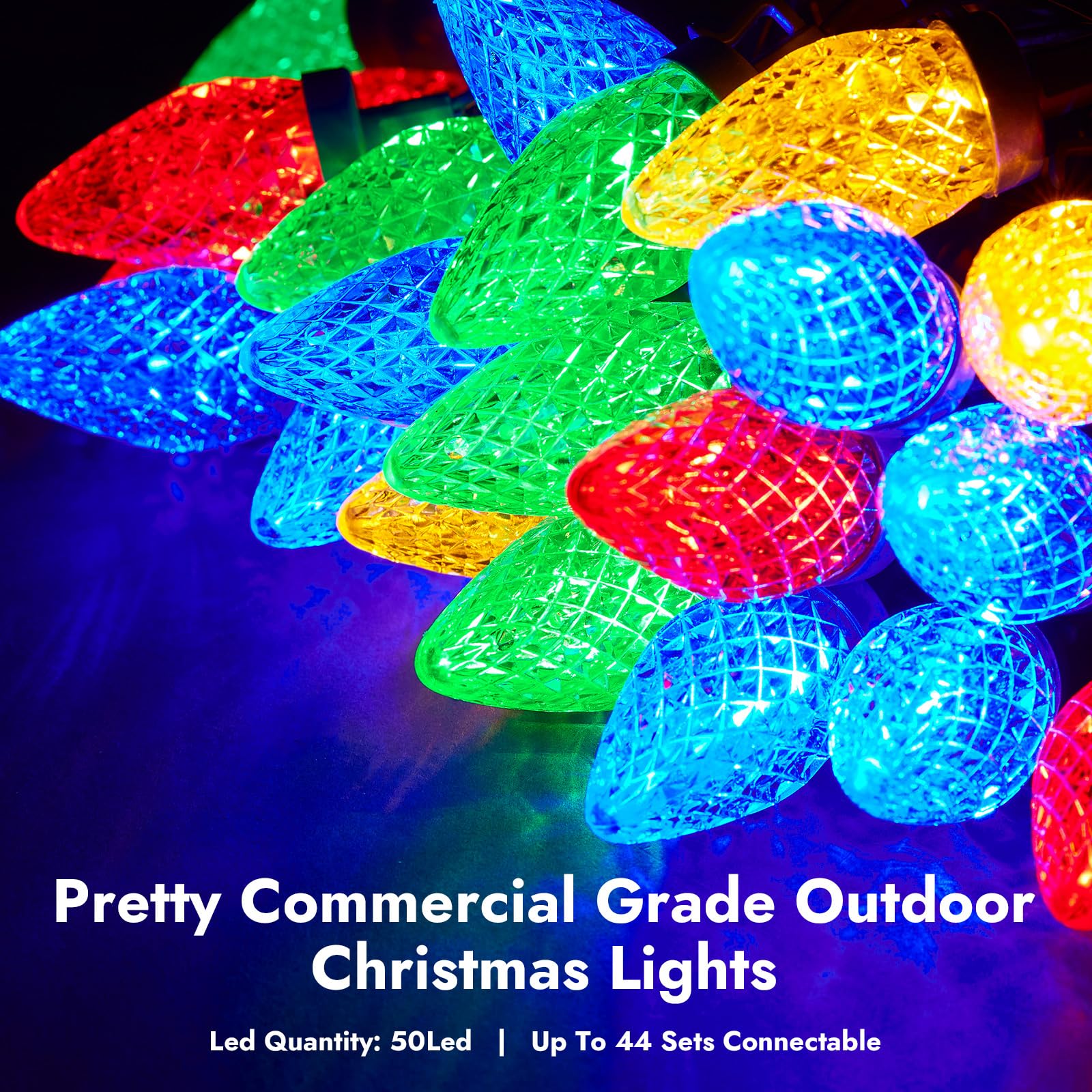 Dirnun LED Christmas Lights - 50 LED, 33ft, Multicolor, Copper & Plastics, Commercial Grade for Indoor/Outdoor Holiday Decor