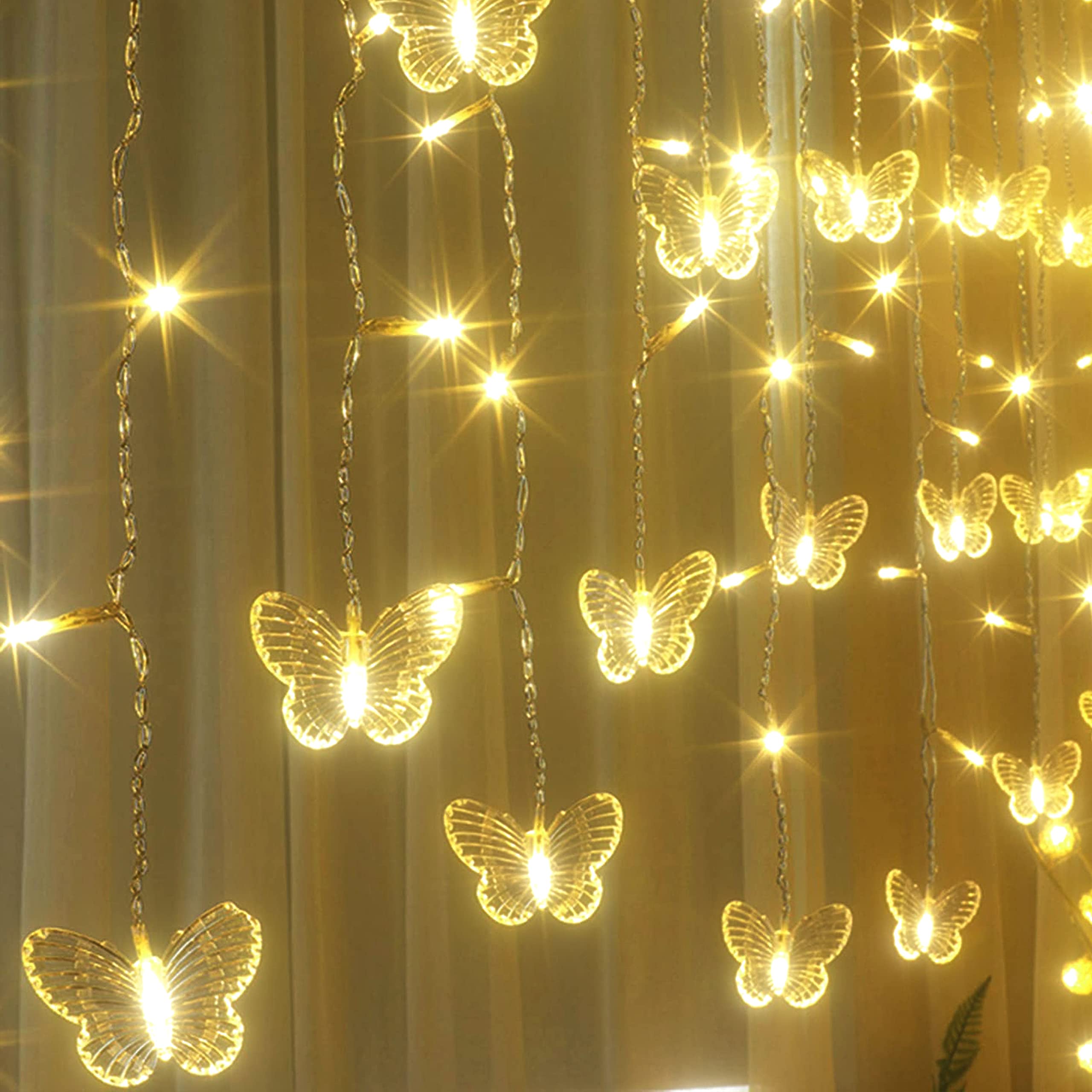 Starrymine 20Ft Curtain Butterfly String Lights, 120Led Usb Fairy Lights, Warm White, 8 Modes