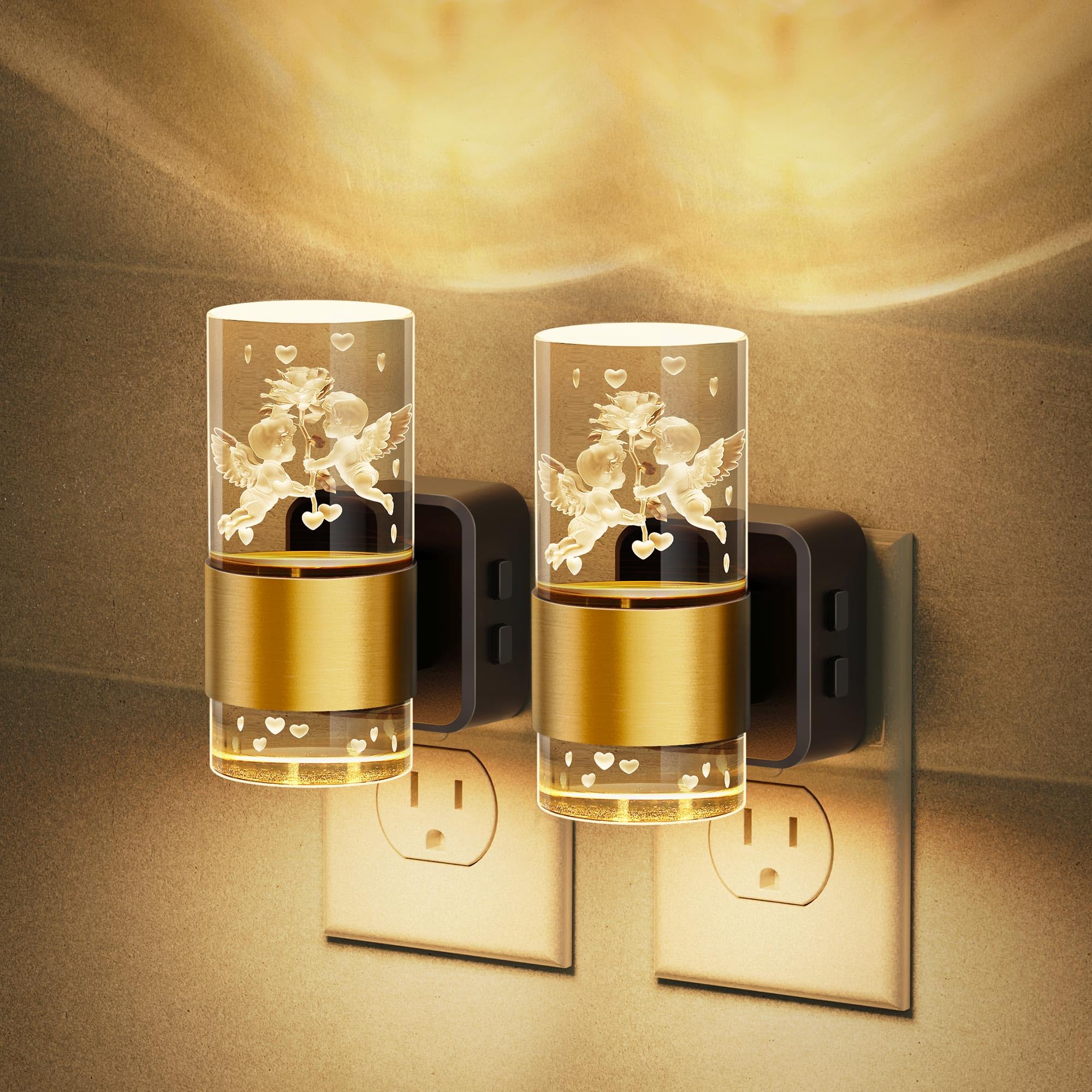 Jandcase Night Lights Plug Into Wall,Angel Night Light, 2 Pack 3000K+Rgb 10-Color Led Nightlight With Dusk To Dawn Sensor, 10/50