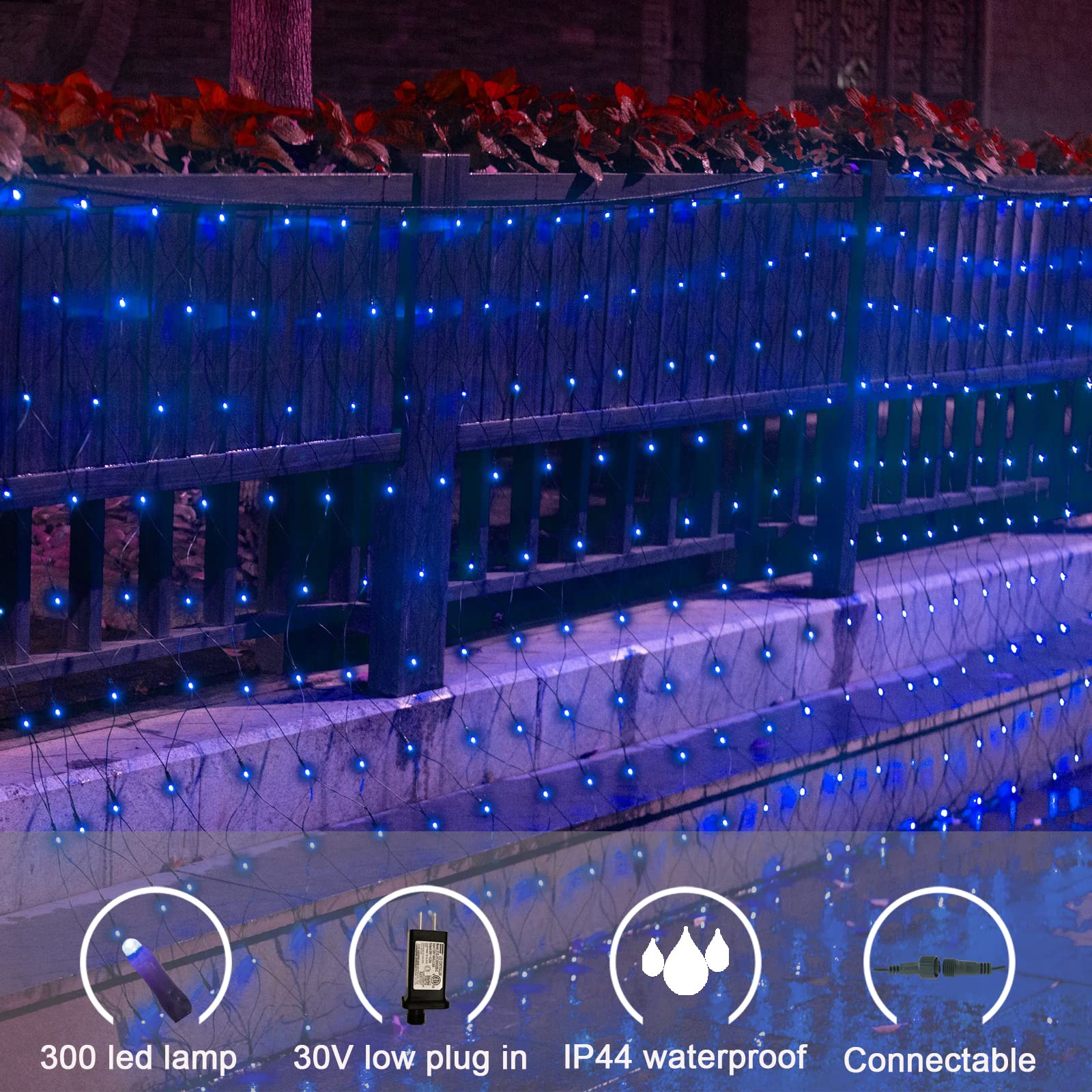 Oycbuzo 300Led Blue Net Lights,14.8Ftx5Ft 8 Modes Connectable Christmas Mesh Lights, Indoor And Outdoor Fairy String Lights Plug