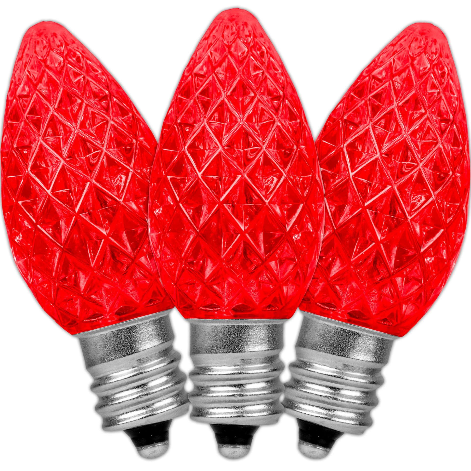 Novelty Lights 20CT Case (500 Bulbs) C7 LED Faceted Ultra Bright Dimmable Outdoor Christmas Light Replacement Bulbs  Red