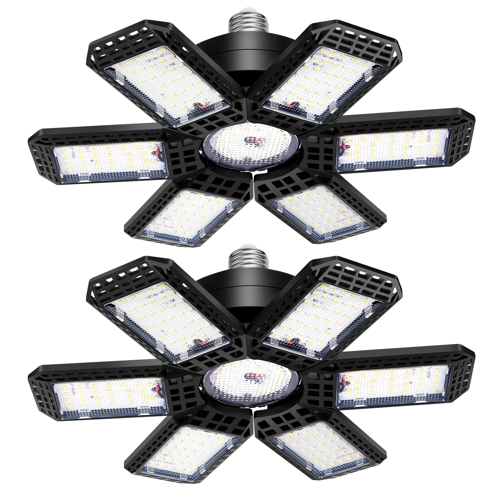 AUDLES 2 Pack LED Garage Light 200W 20000LM 6500K Black Polycarbonate E26/E27 Socket