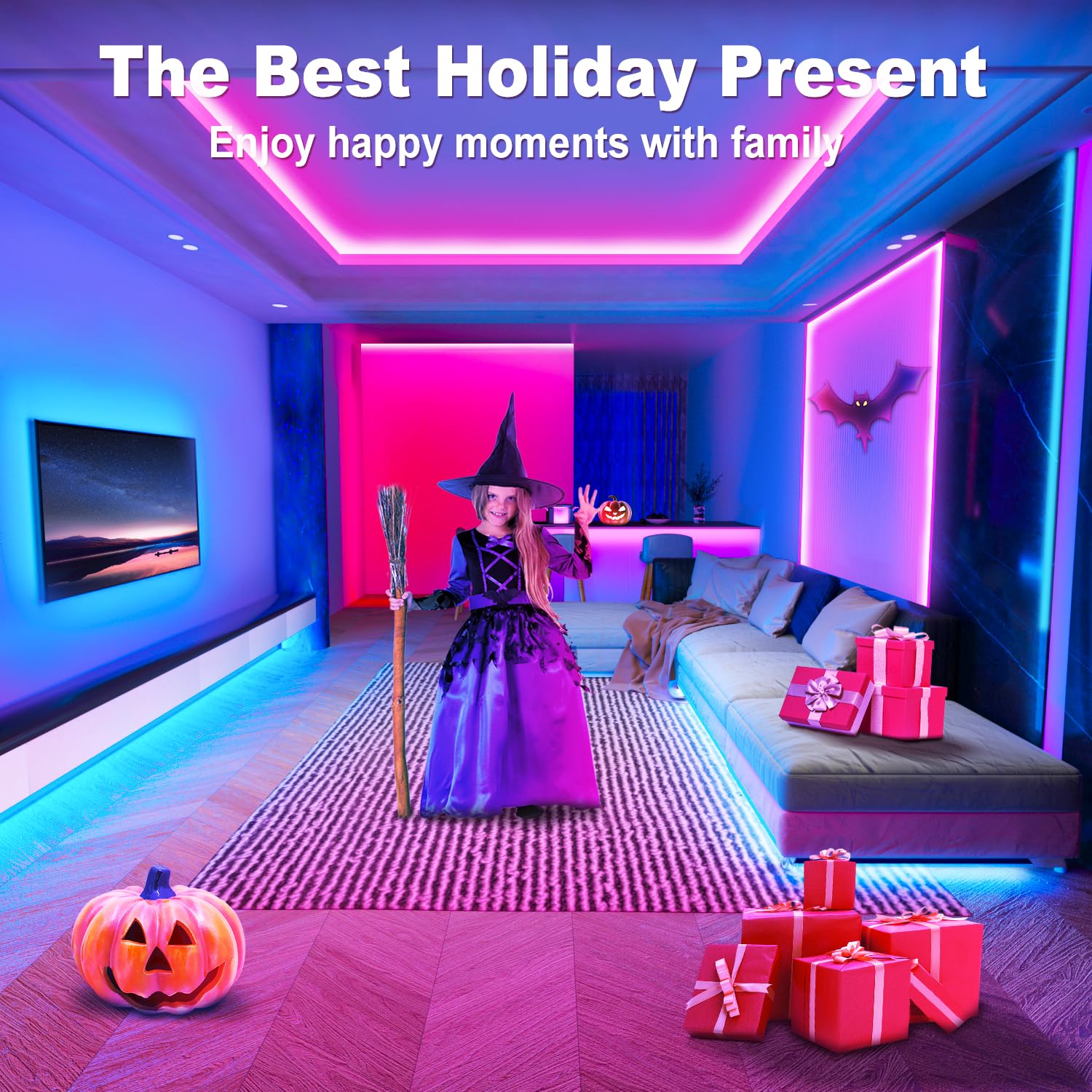 Keepsmile 131Ft Led Strip Lights (2 Rolls Of 65.5Ft) Bluetooth Smart App Control Rgb Led Light Strip With Remote,Music Sync Colo