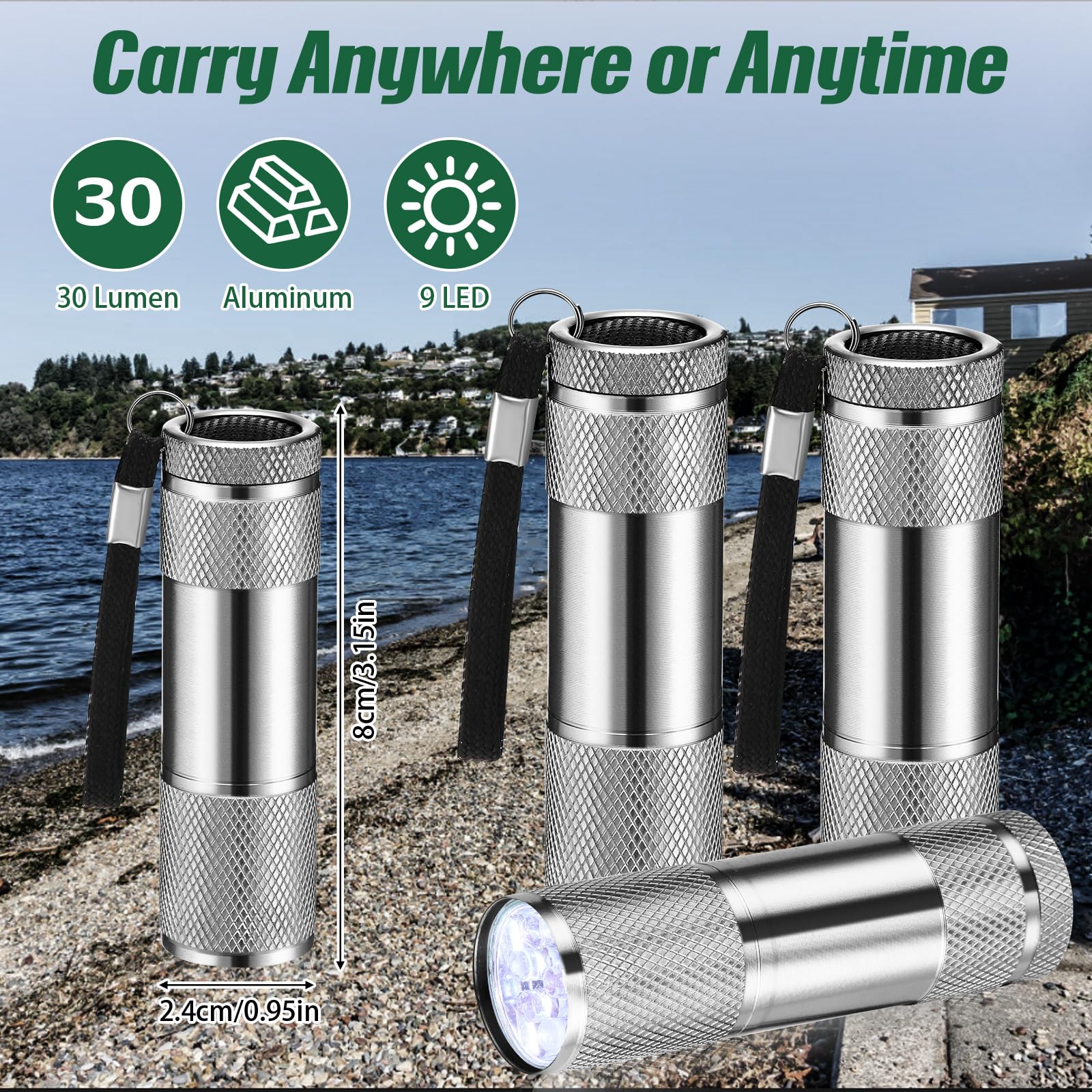 VIHOSE Mini Flashlights Bulk - 20 Pcs Aluminum LED Flashlights with Lanyard - Bright Gray for Night Reading, Camping, Emergency