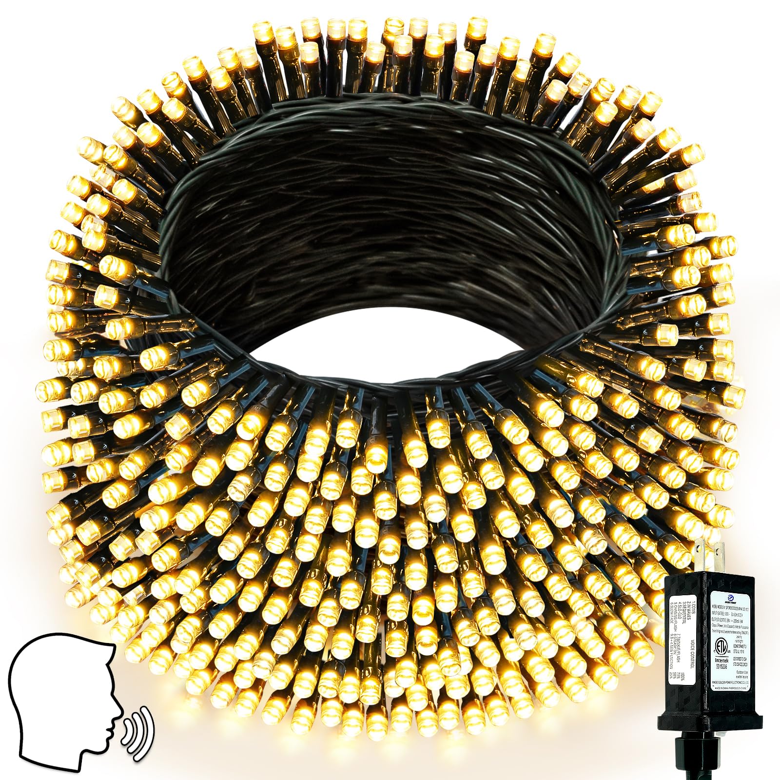 Voice Controlled Smart Christmas Lights Outdoor  108.8Ft 300 Led Twinkle String Light With 7 Voice Commands  12 Modes & Timer  Dimmable Waterproof Christmas Tree Lights For Party Garden (Warm White)