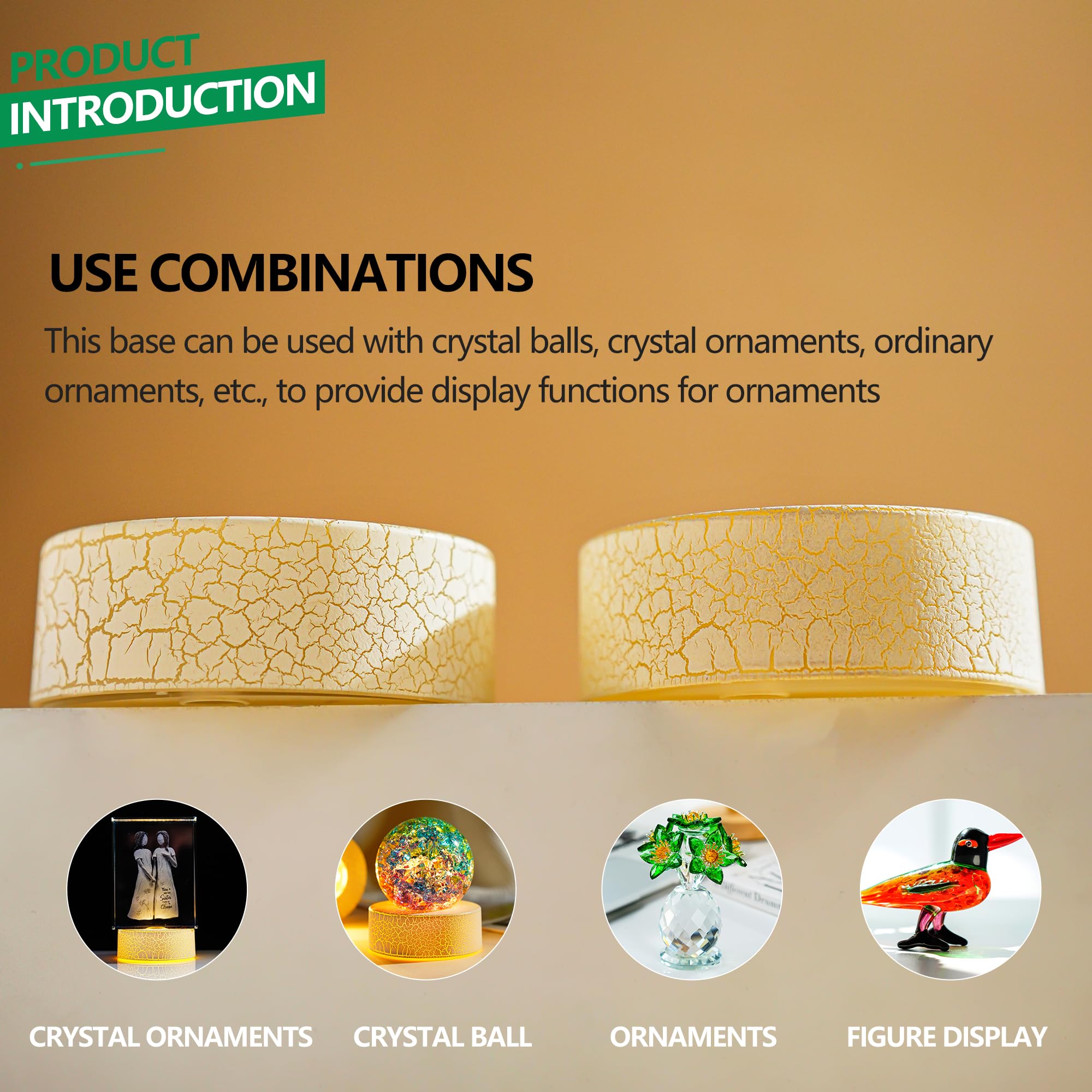 ZEERSHEE LED Display Stand for 3D Crystal Art, 2Pcs, Beige, Plastic, 2.7x1 inch, Warm Light Lamp Base for Home Decor