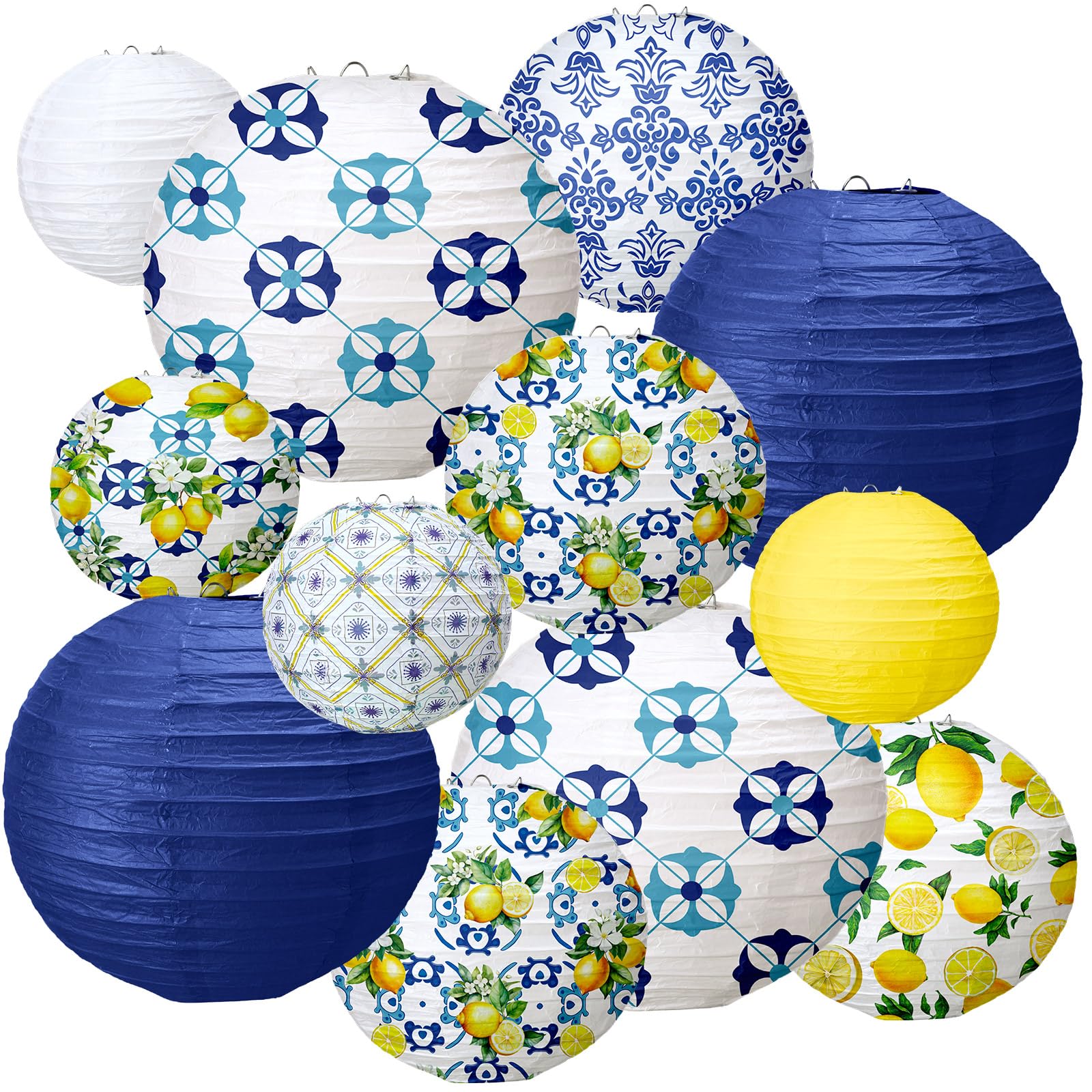 Rossesay 12 Pcs Paper Lantern Kit Amalfi Coast Capri Positano Lemon Party Supplies Summer Mediterranean Decorations Yellow Green
