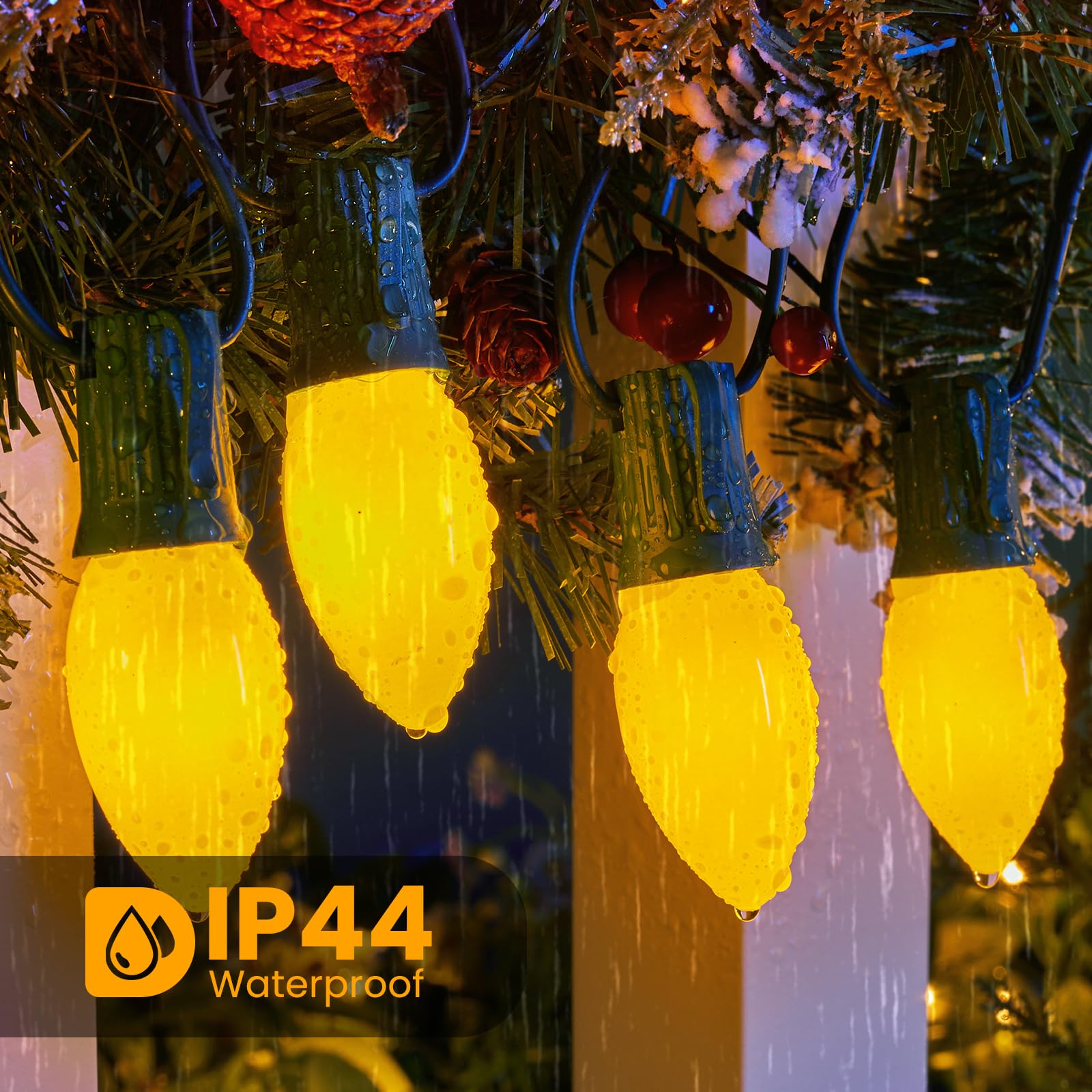 Brightown C9 Replacement Bulbs, 25 Pack, Yellow, E17 Base, 7 Watts, Incandescent for Christmas Lights and Holiday Decor