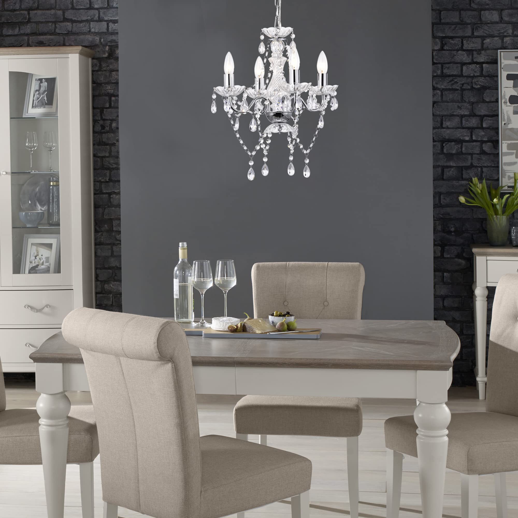 Lalula Chrome Mini Crystal Chandelier, 4-Light Candle Style For Dining Room