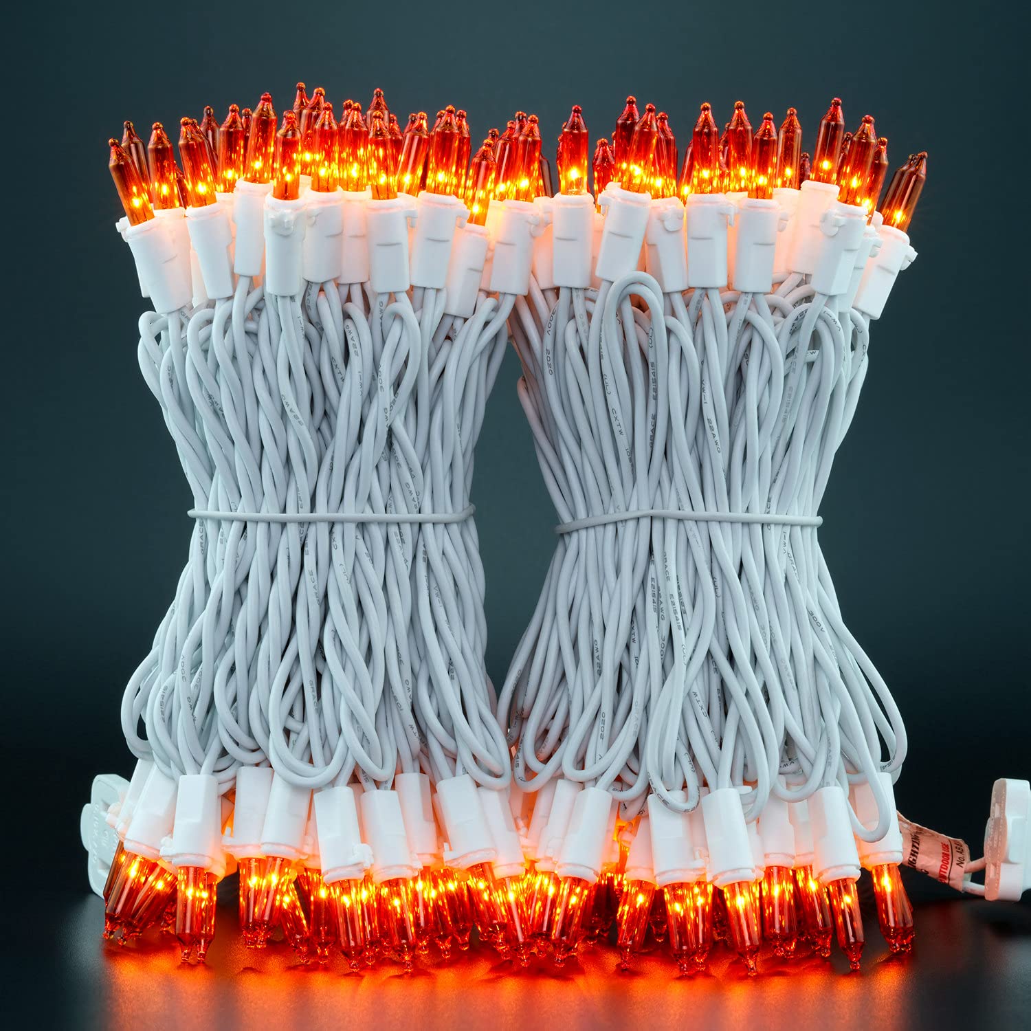 Yuletime 200Ct Orange String Lights, 66Ft Ul Certified Incandescent Mini Lights, Pack Of 2, White Wire, Indoor Outdoor Usage