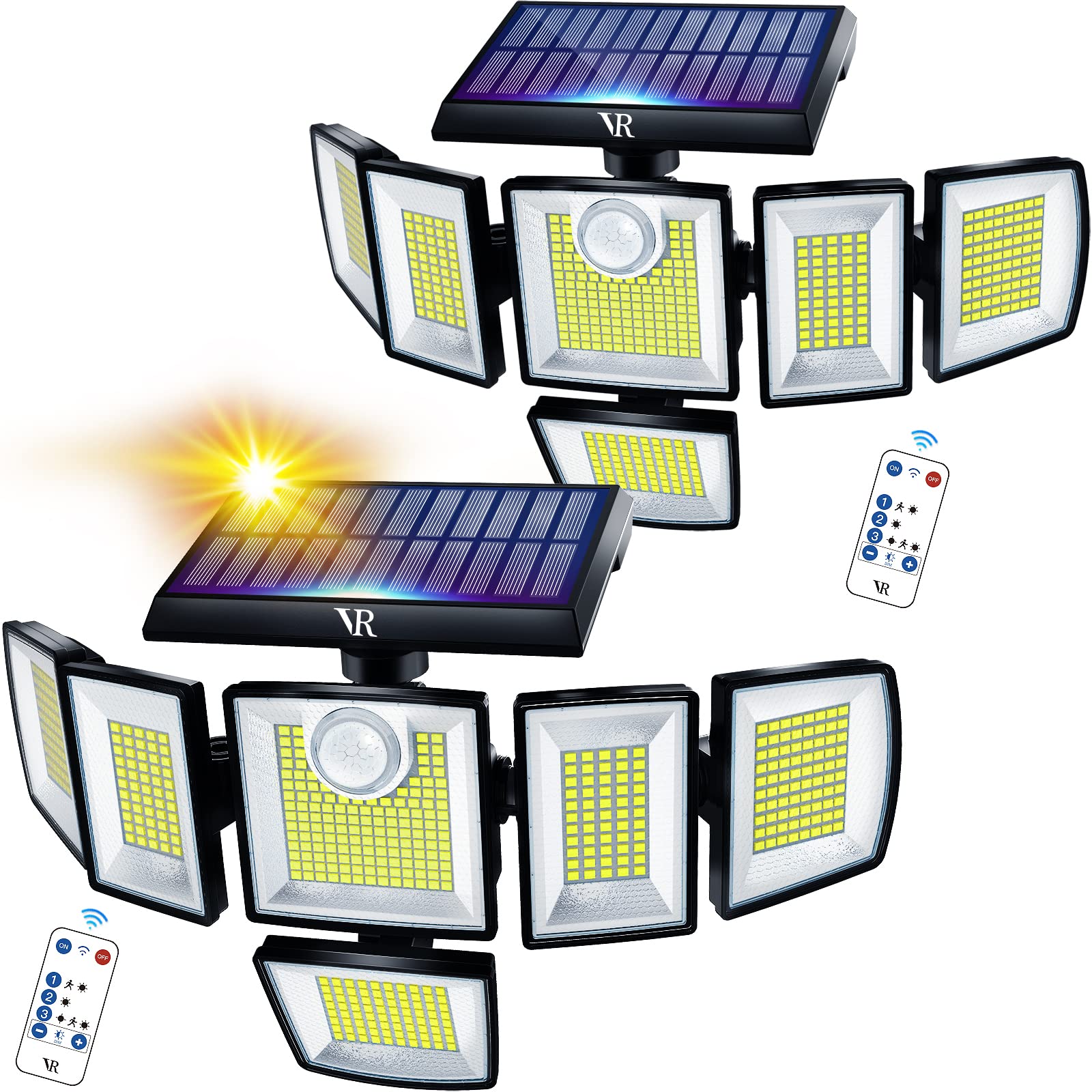 VENSSTNOR Solar Motion Sensor Flood Lights Outdoor - 496LEDs 3500LM 3 Lighting Modes 3 Levels Brightness, 6 Heads 360? Illuminat