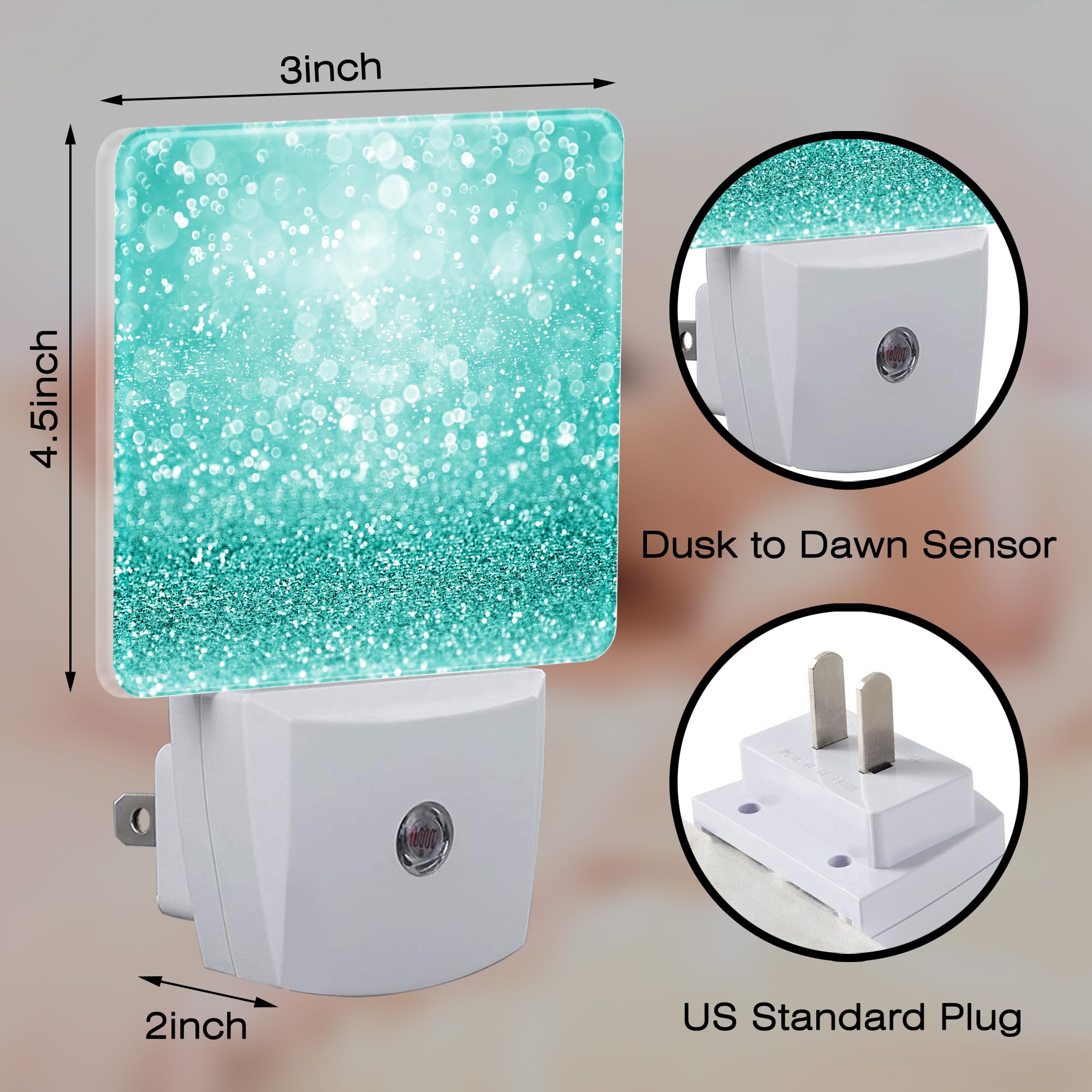 Sndheke Teal Turquoise Glitter Night Light Plug Into Wall, Green Sparkle Bling Dusk To Dawn Night Light Plug In,0.5W Energy Savi