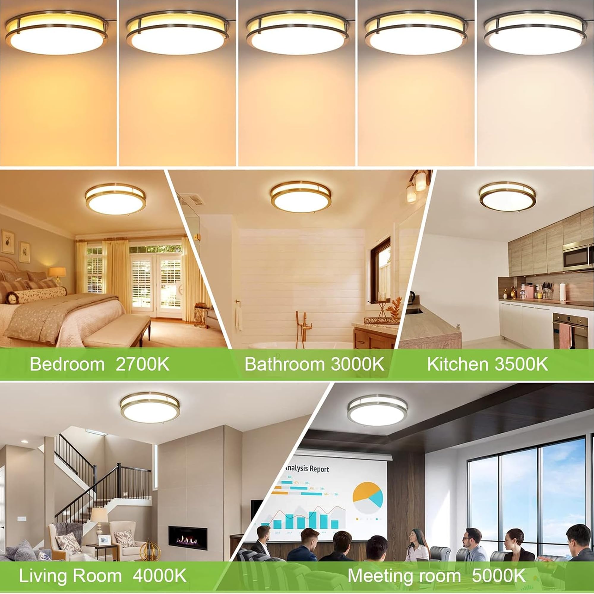 Hykolity 16 Inch Dimmable Led Flush Mount Ceiling Light Fixture, Brushed Nickel, 36W, 2200Lm, 2.7/3/3.5/4K/5K Adjustbale, 120Lig