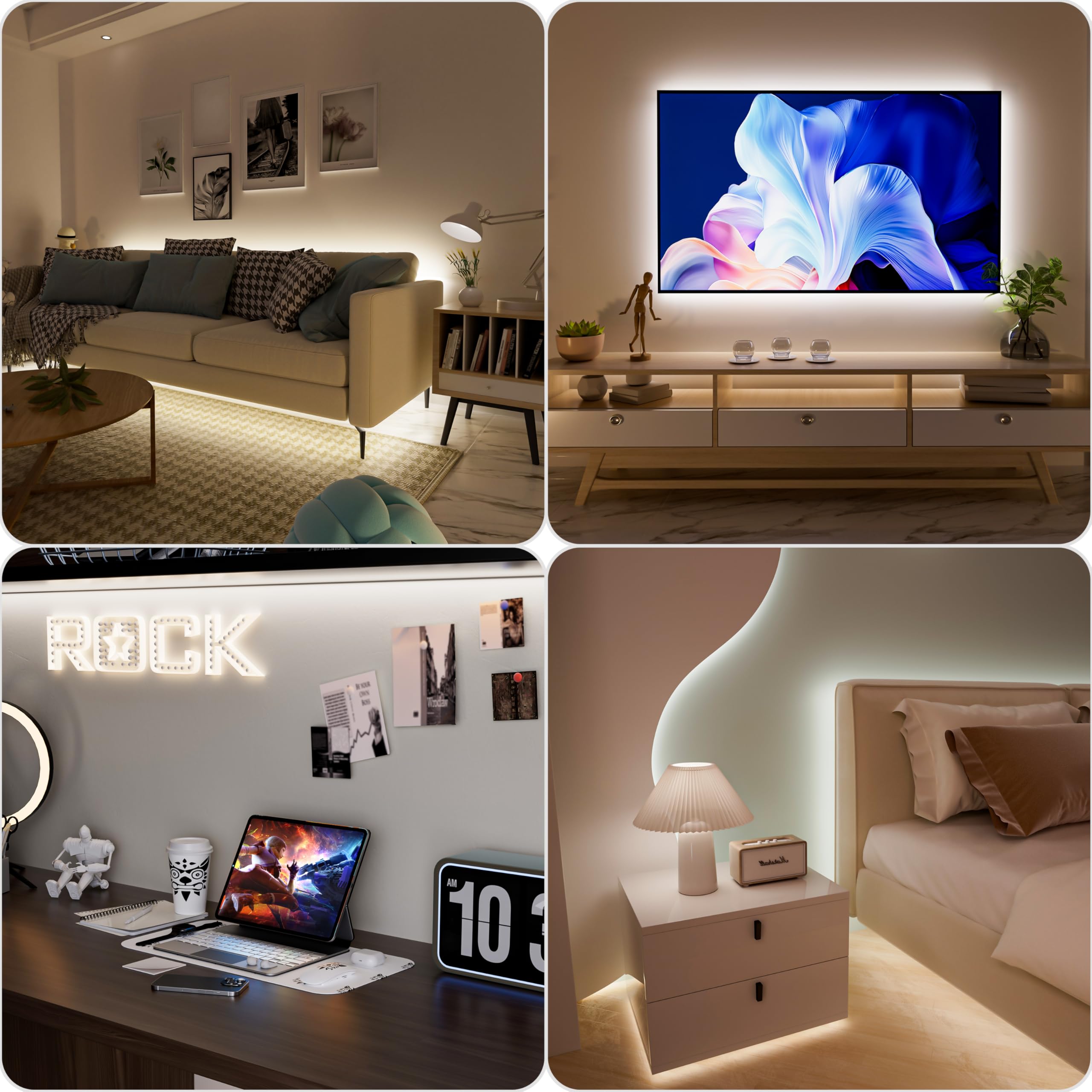 PAUTIX USB LED Strip Light 6.56ft, 640LEDs, Dimmable, 6000K Daylight White, Plastic for Sewing Machine, Mirror, DIY Projects