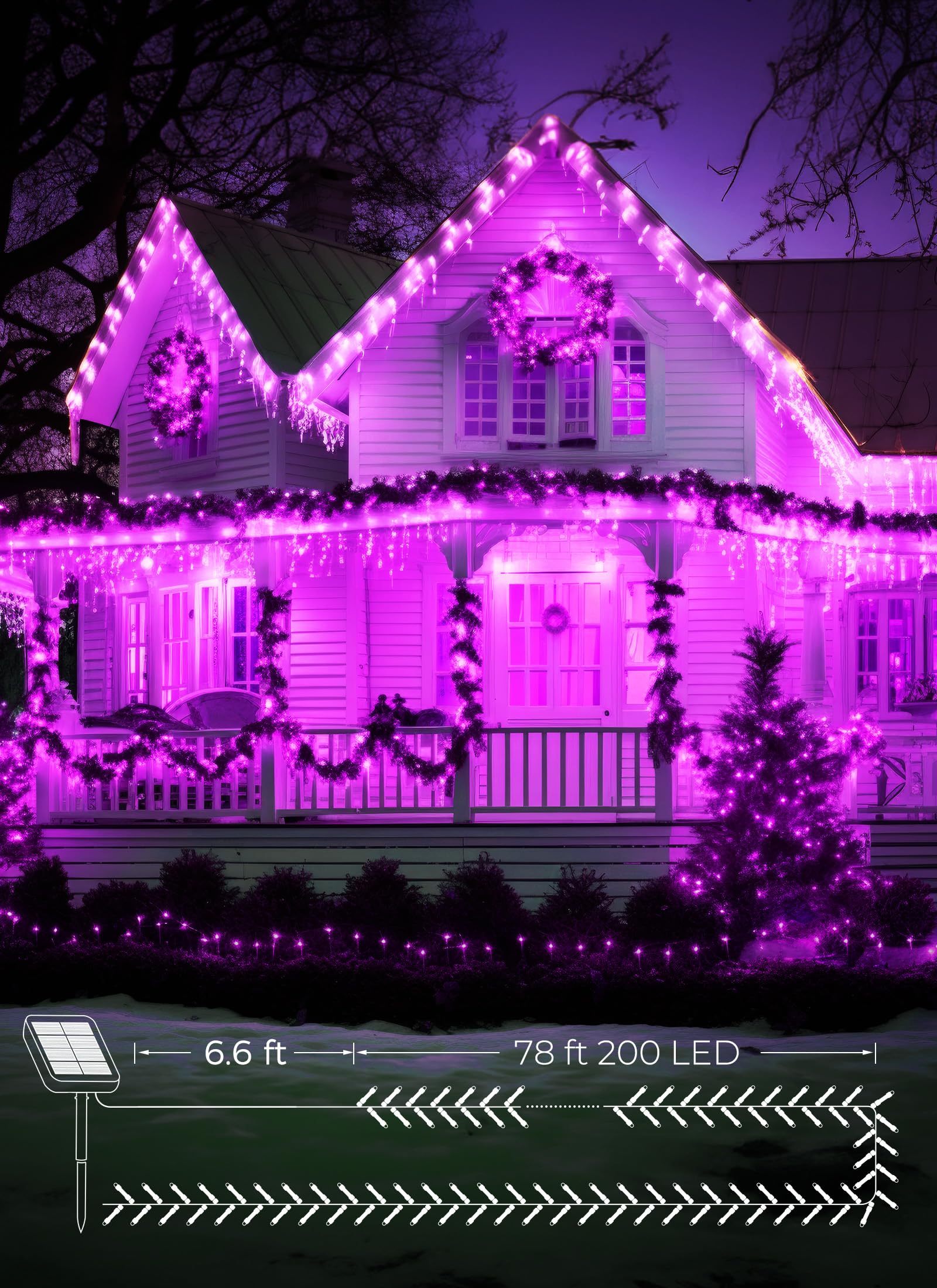 Brightown 2-Pack 400Led 170Ft Total Halloween Solar Outdoor Lights Ip65 Waterproof Solar Powered Lights With 8 Lighting Modes For Party Garden Yard Home Holiday Tree Decoration Lighting Purple