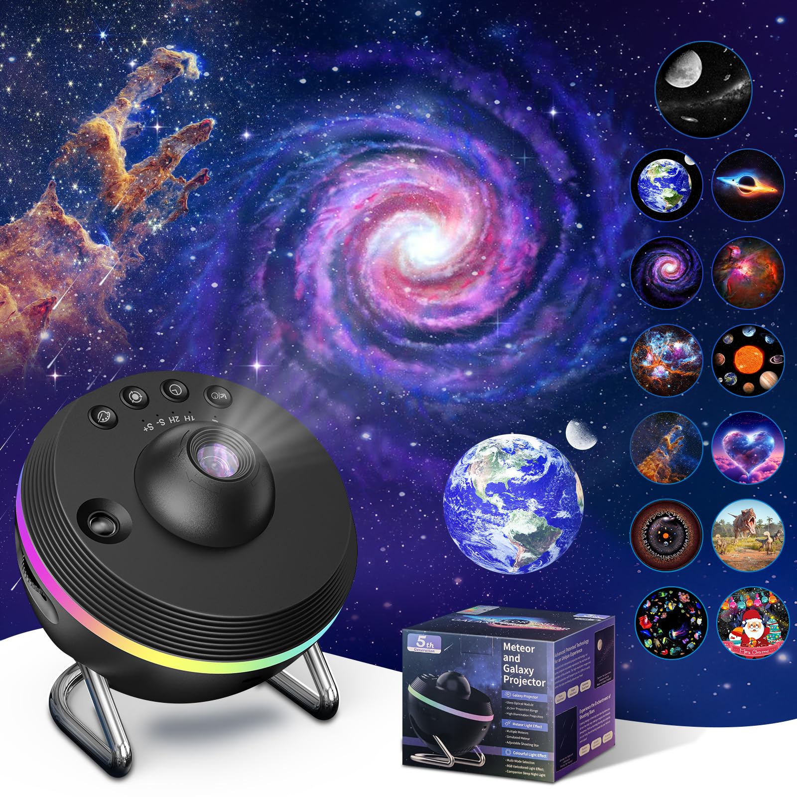Galaxy Star Projector  13 in 1 Planetarium Projector Space Ceiling Nebula Starry Sky Night Light with Light Band  Dynamic Meteor Effect. Home Theater Living Room Decor for Kid For Mature Users Gift