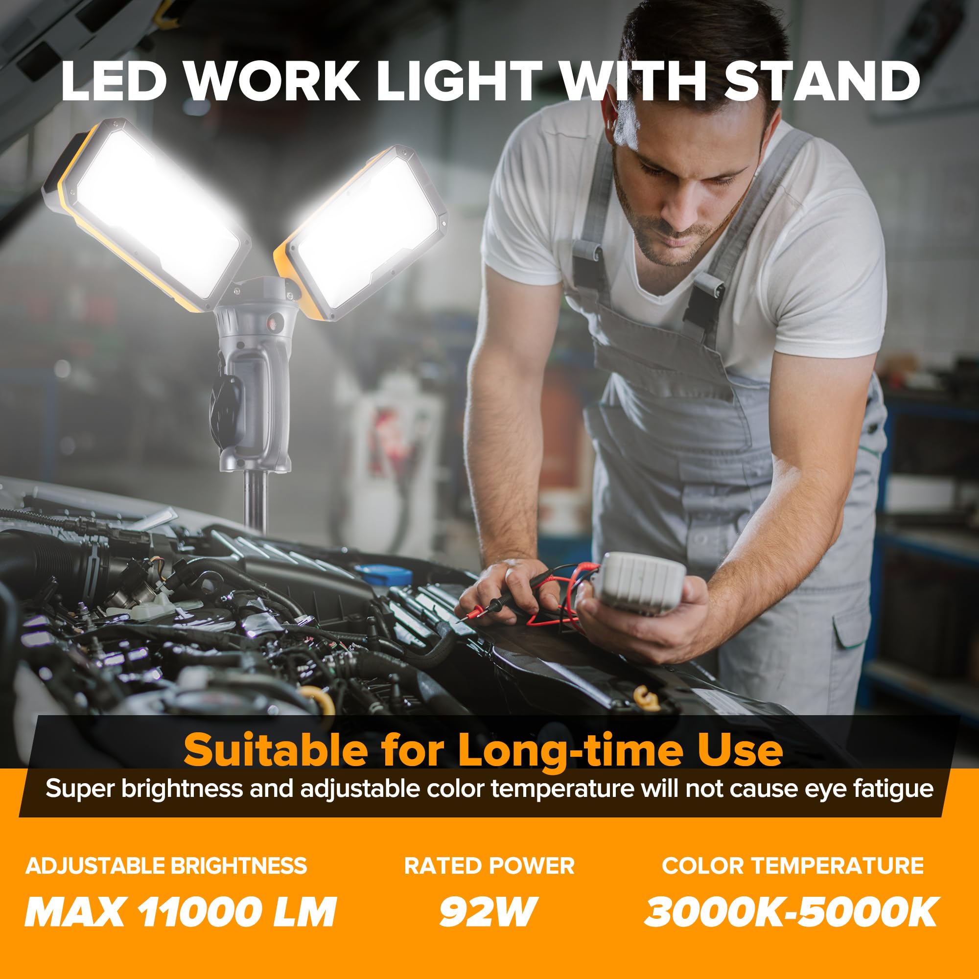 LUTEC Peri 6290L 5000 Lumen 38 Watt Dual-Head LED Work Light with Telescoping Tripod, Work Light with Stand Rotating Waterproof