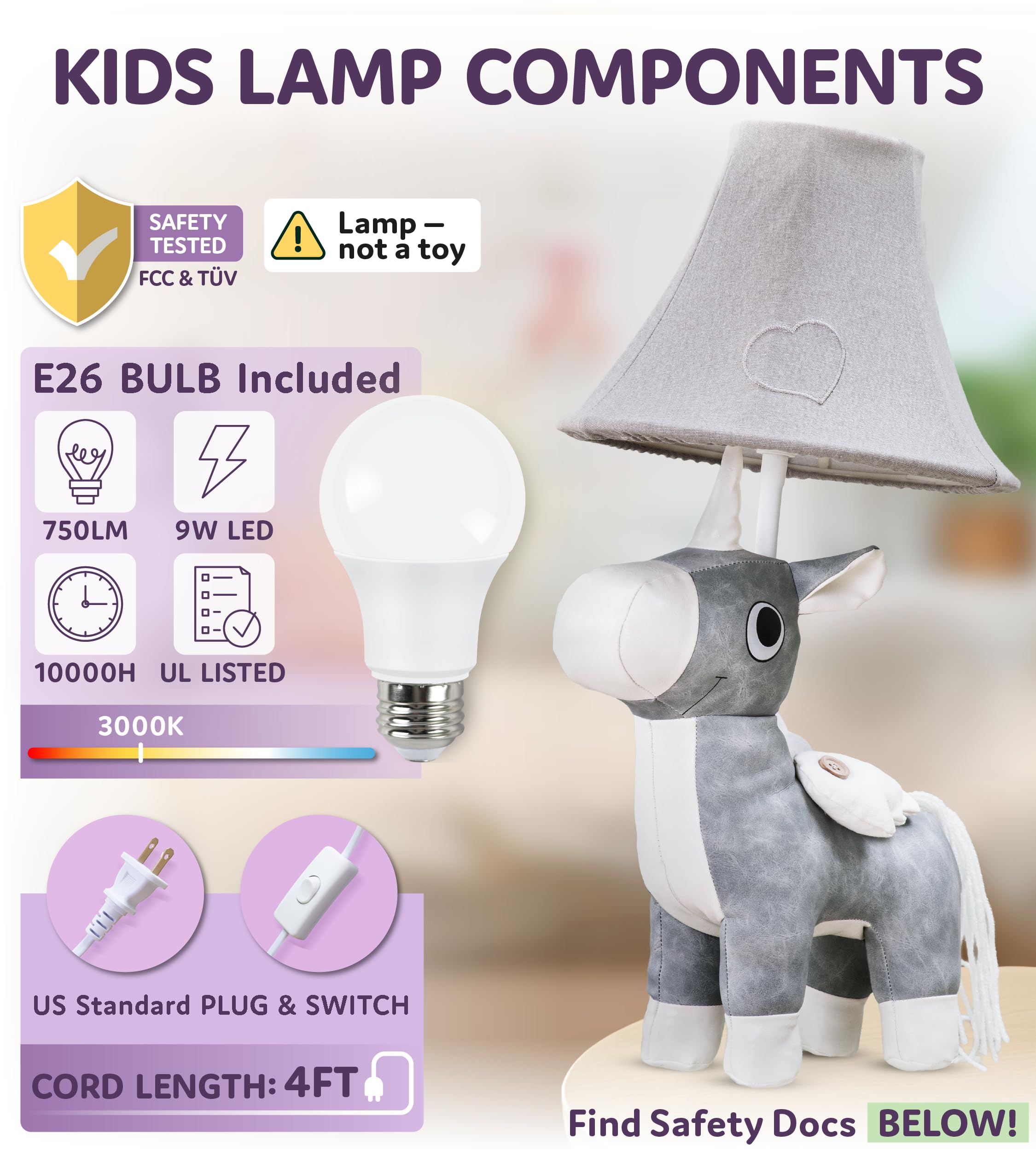 Unicorn Kids Lamp For Girls Bedroom - 19.7  Girls Lamp For Kids Room - Cute Christmas Gifts  Birthday Gifts For All Ages: Toddler Boys  Children  Grandkids 3 4 5 And Up Years Old  Sister  Brother
