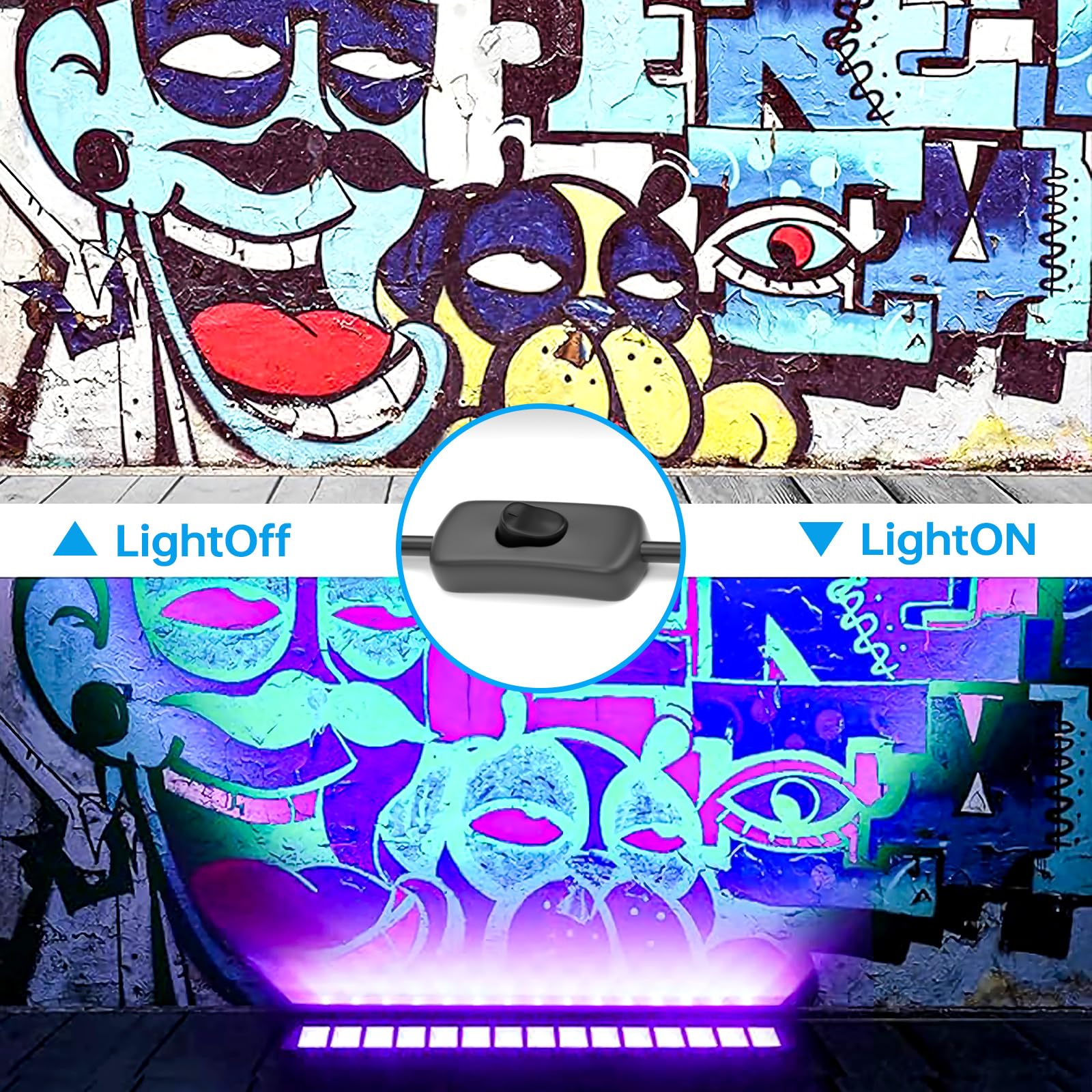 2 Pack Led Black Lights, Blacklight Bars With Plug+Switch+6Ft Cord, Light Up 24X24Ftx2, Ip66 Waterproof Blacklight For Glow Party, Fluorescent Poster, Body Paint, Halloween Decorations, Bedroom, Stage