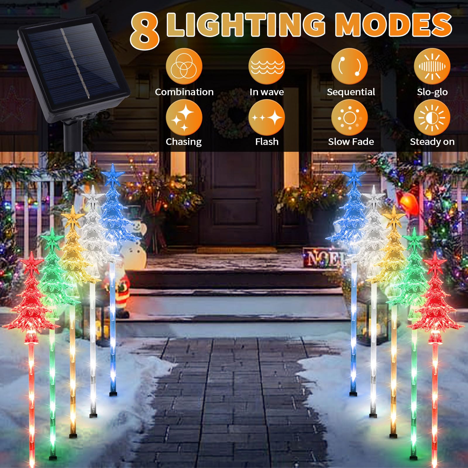 5 Pcs Acrylic Solar Pathway Stakes Lights Outdoor Waterproof  8 Modes Christmas Decorations Outdoor Yard  Solar Christmas Garden Decor Lights (Xmas Tree Multicolor)