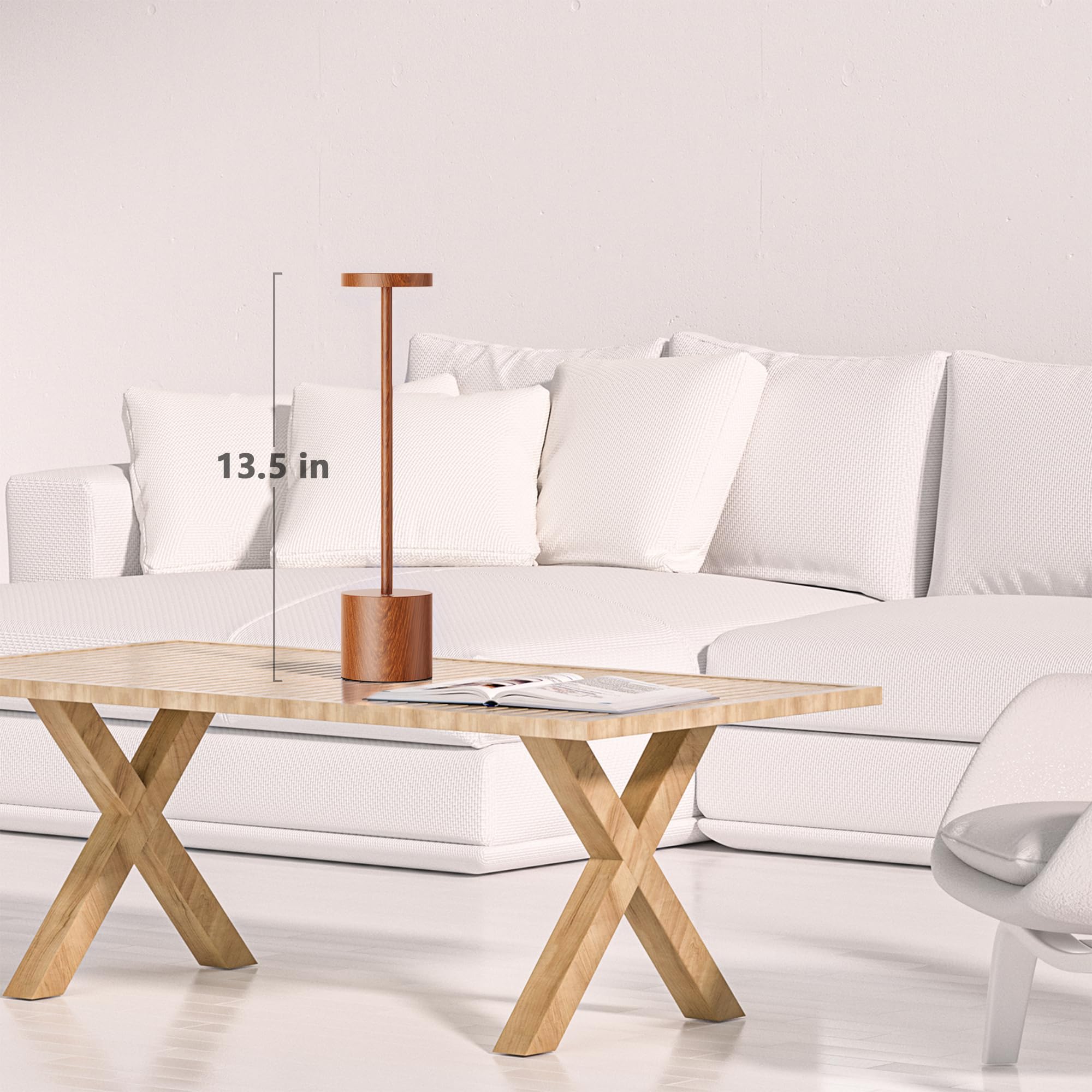 Jalvde Cordless Rechargeable Led Table Lamp, 13.5 Inches Modern Portable Desk Lamps 3 Levels Brightness, 6000 Mah Battery Powere