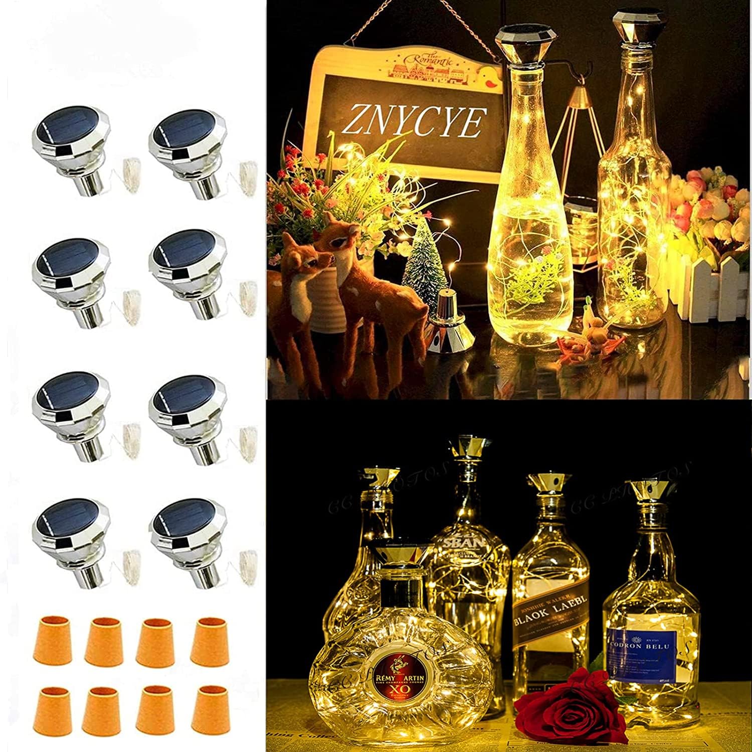 ZNYCYE Solar Wine Bottle Lights, Waterproof Cork Lights, 8 Pack, Warm White, Suitable for Most Wine Bottle Mouths