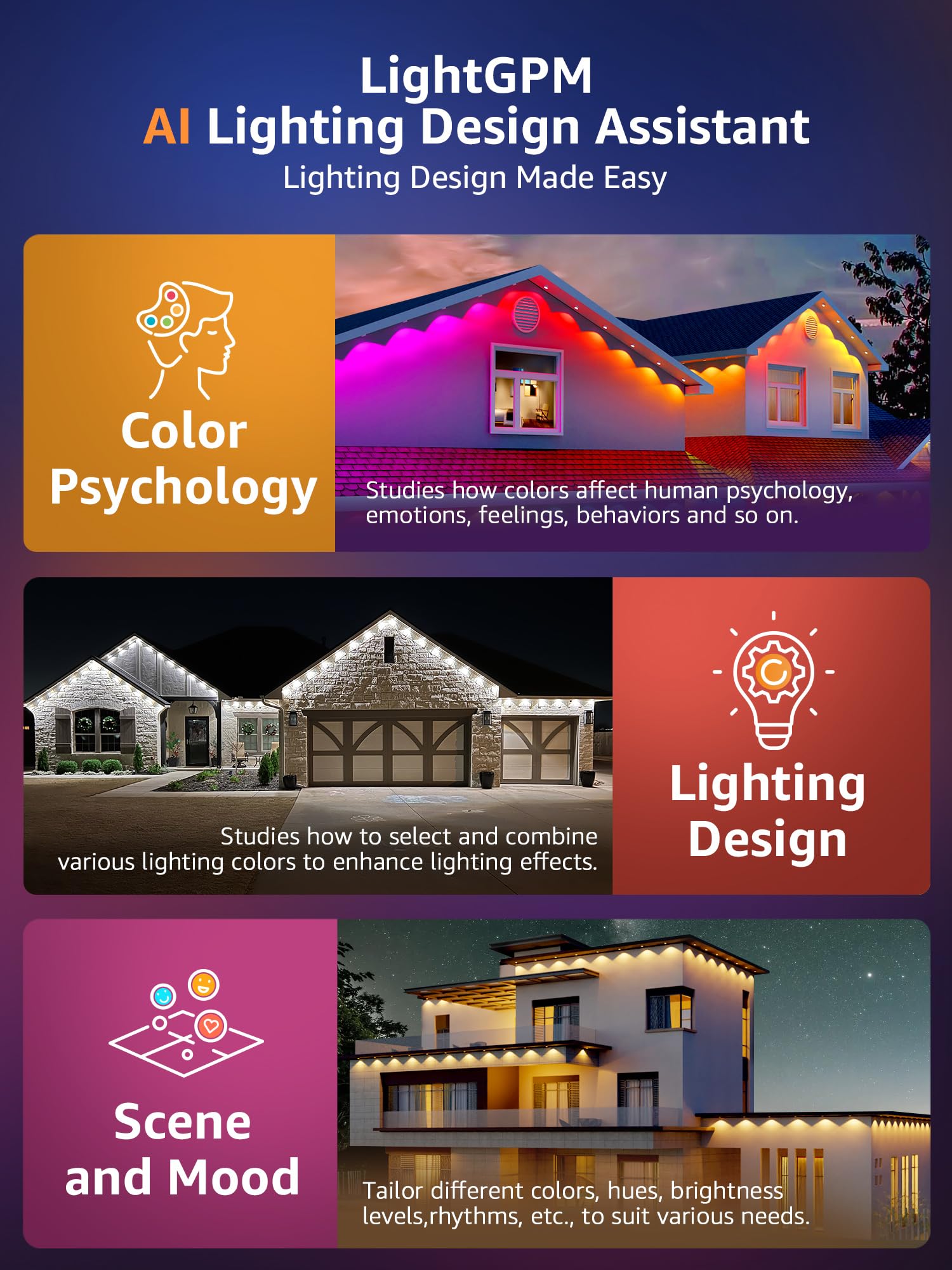 Lepro E1 AI Outdoor Lights, 50ft Smart RGB+IC, 30 Warm/Cool White LEDs, Alexa/Google Compatible, 2.4 GHz WiFi