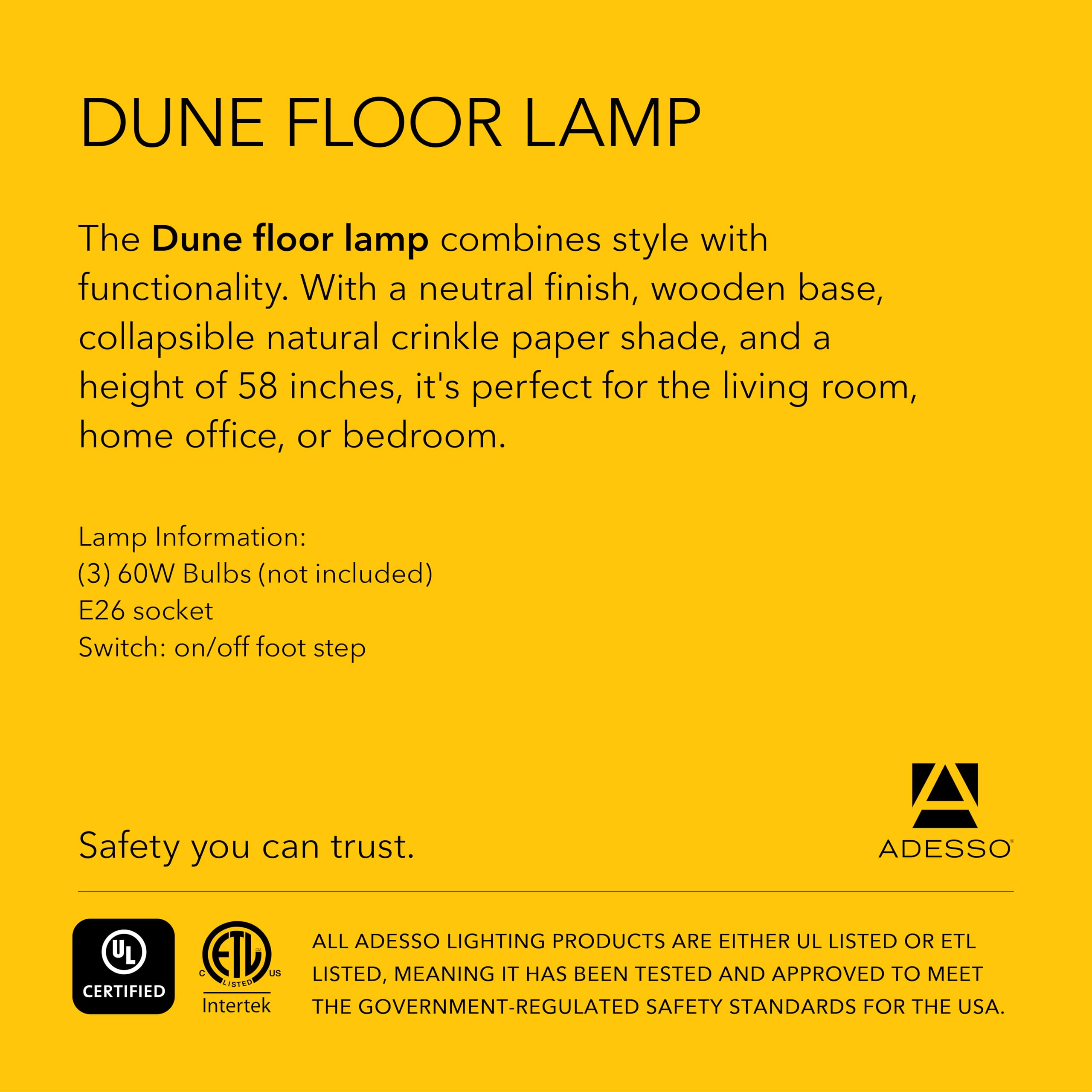 Adesso Three Light Floor Lamp - Adjustable Brightness, Walnut Base, Model 8022-15, Ideal for Bedroom & Living Room Decor
