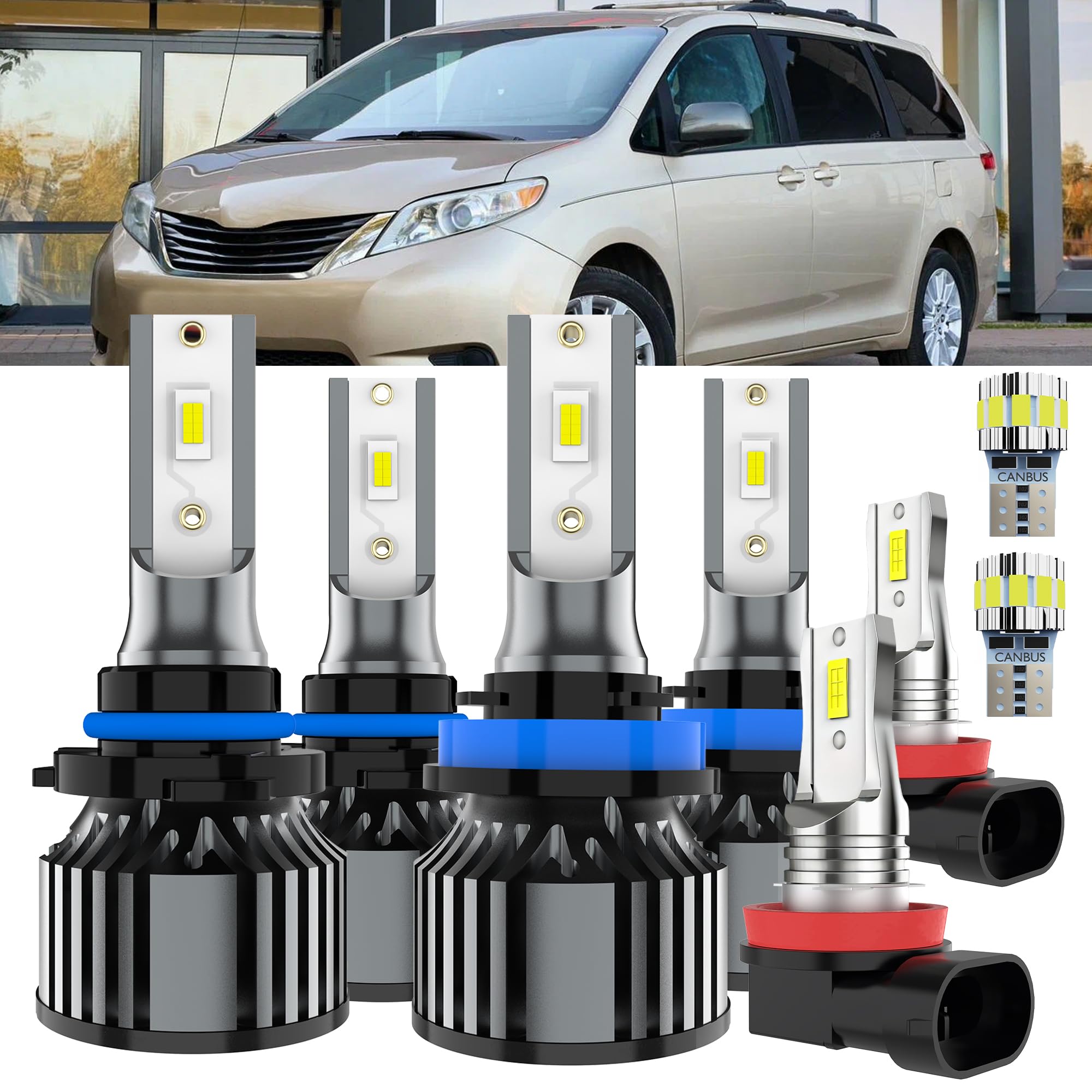 AYOTZIH Bulbs Fit For Toyota Sienna 2011-2020, High Beams+ Low Beams+ Fog Lights+ License Plate Lights Combo, 400% Brightness 60