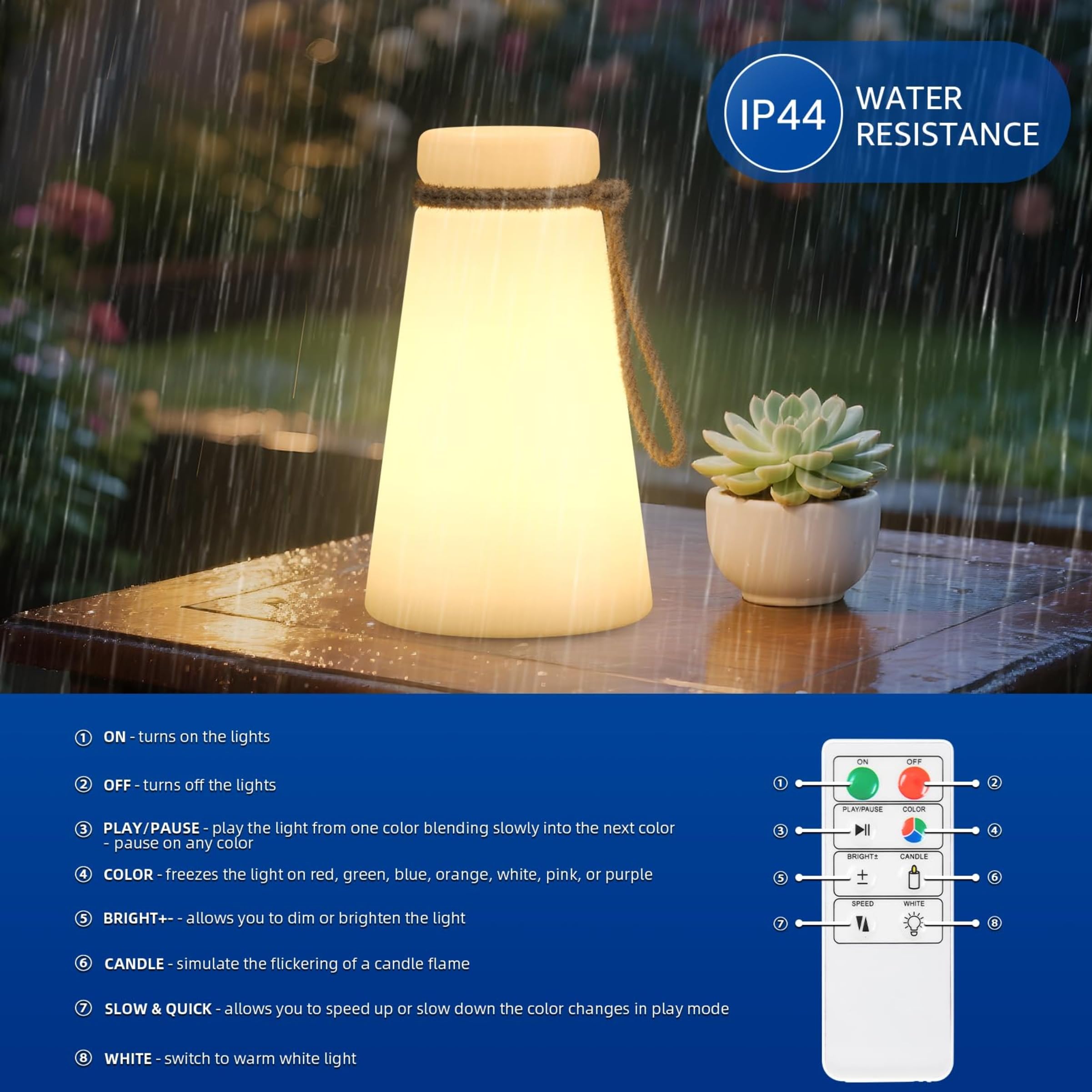Portable Outdoor Table Lamp  Cordless Rechargeable Outdoor Table Lanterns Rgb Led Lights With Remote  Ip44 Water-Resistant Battery Operated Hanging Lamp For Patio Garden Camping Dining Room