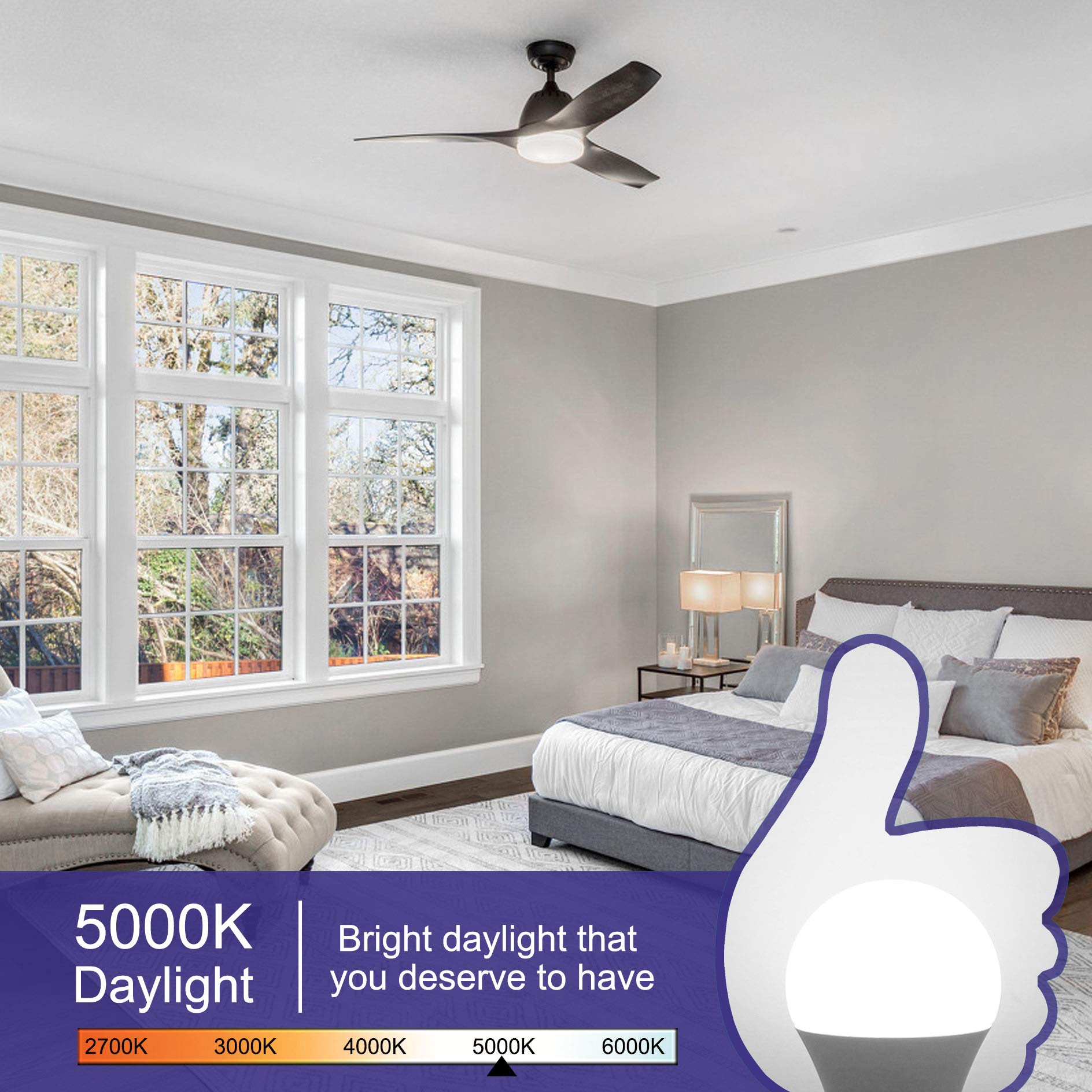 Cotanic A15 LED Ceiling Fan Light Bulb, 5000K Daylight, 6W (60W Equivalent), 600lm, Non-Dimmable, 6 Pack, Wide Beam
