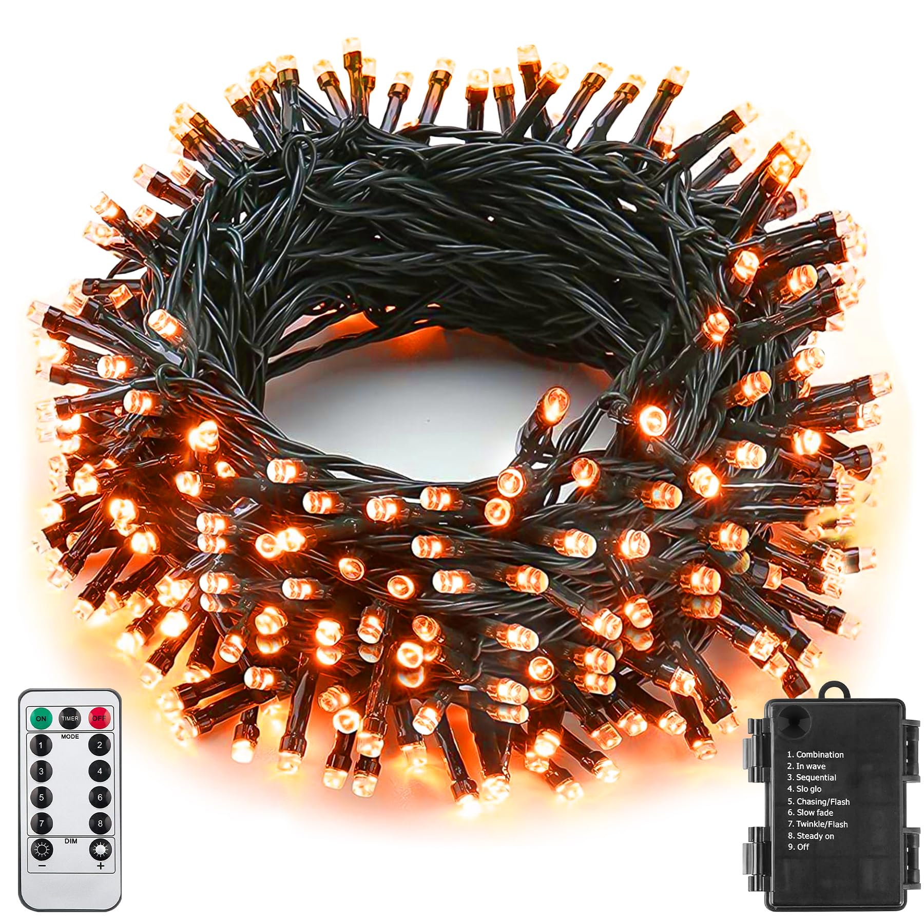 Sukesou Orange Halloween String Lights Outdoor 100LED Battery Operated Fairy Lights with Waterproof Remote Timer for Garden Part