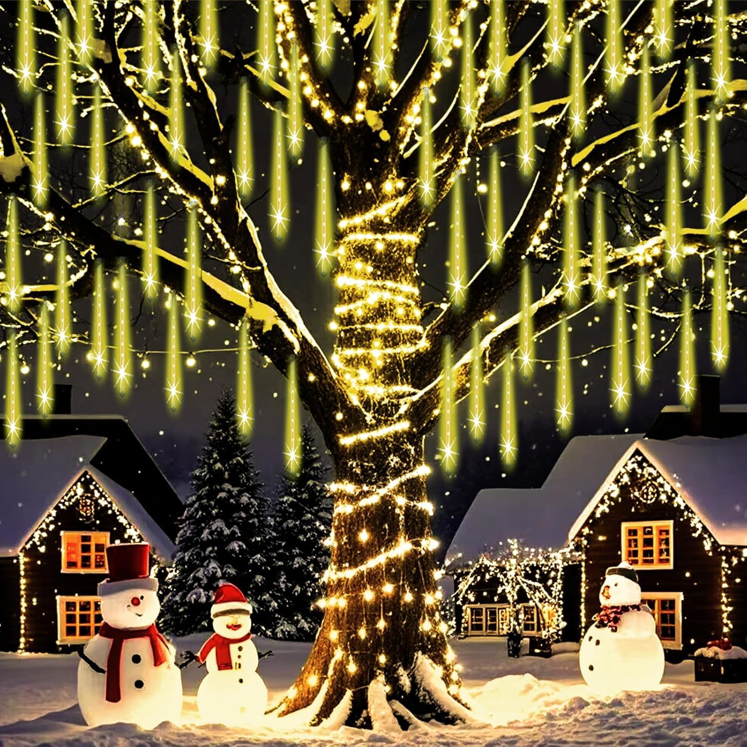 Kordain Outdoor Christmas Lights, Meteor Shower Lights 30Cm 8 Tube 144 Led Falling Raindrop Fairy String Light For Thanksgiving